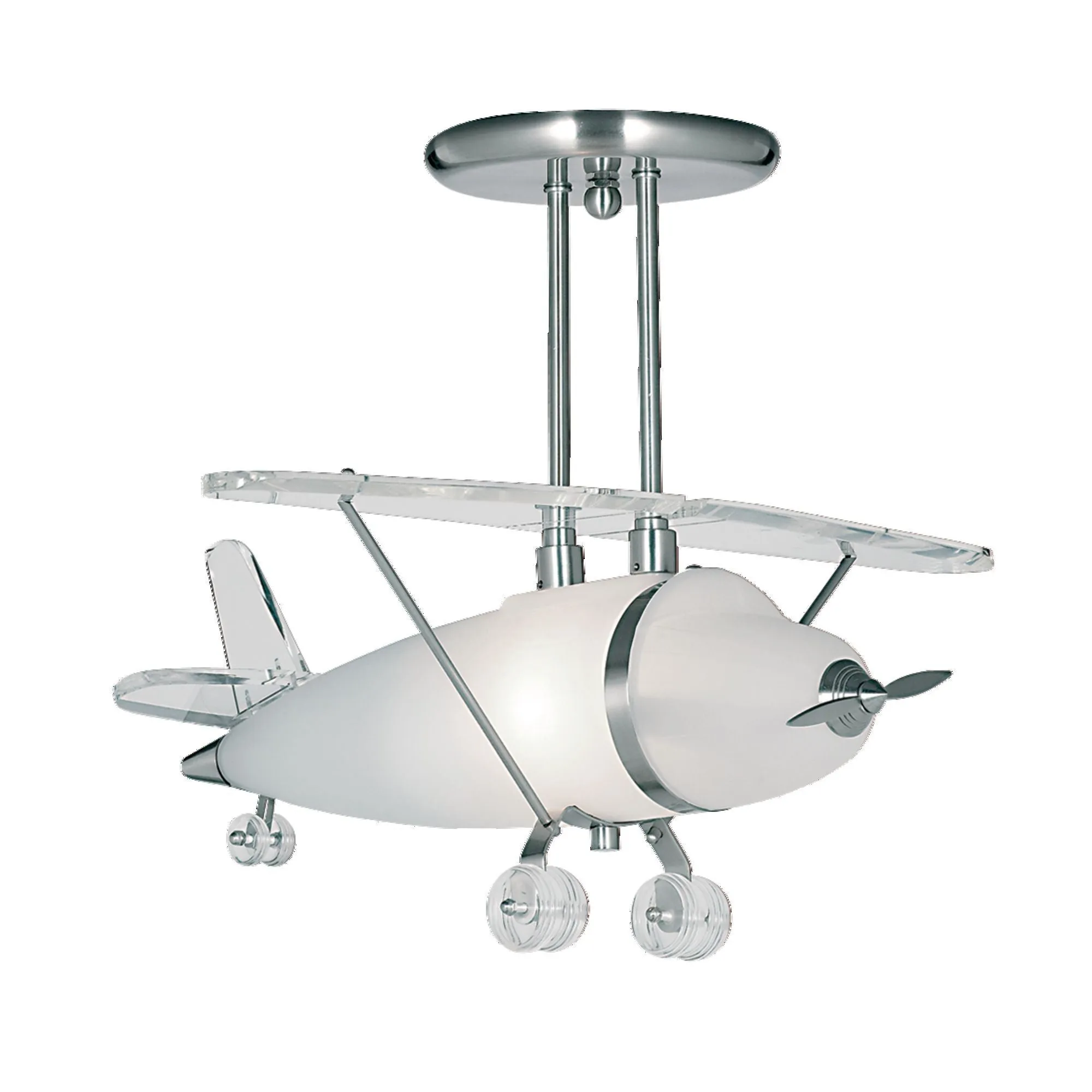747 Novelty Satin Silver Airplane Semi Flush Light