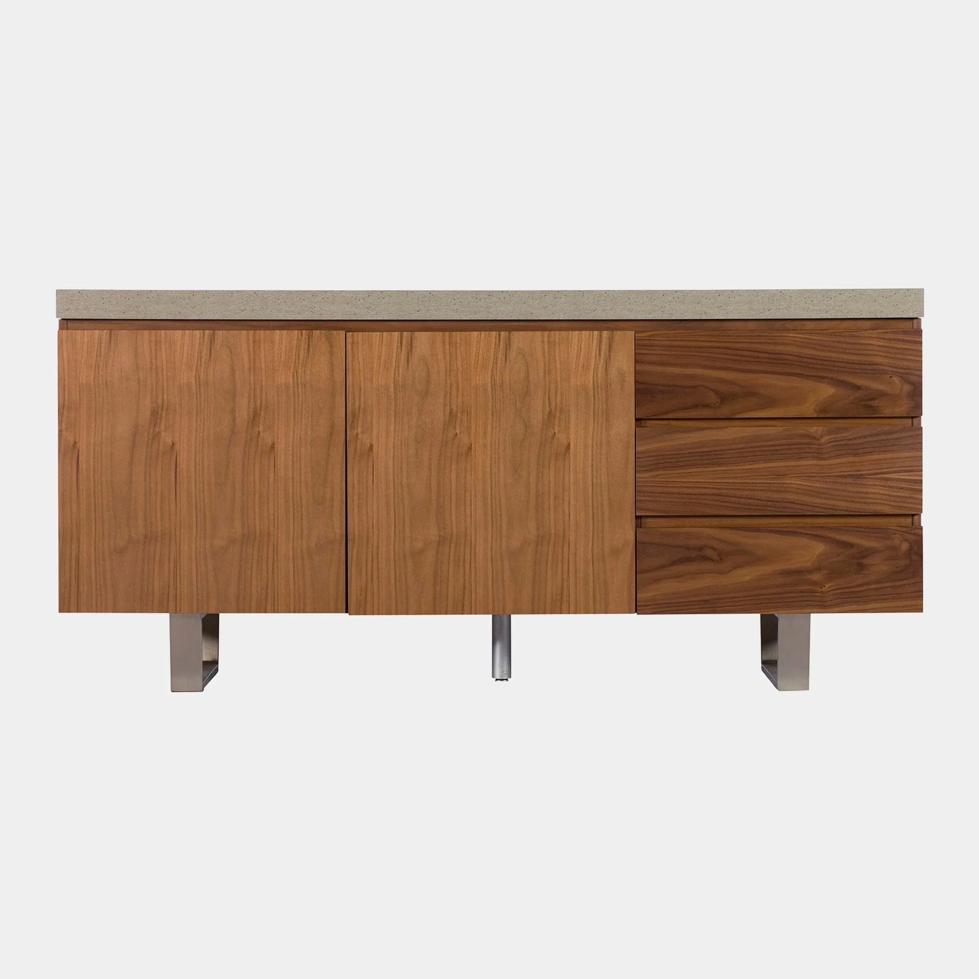 Amarna - Wide 3 Door Sideboard In Concrete Effect & Walnut Finish Carcase