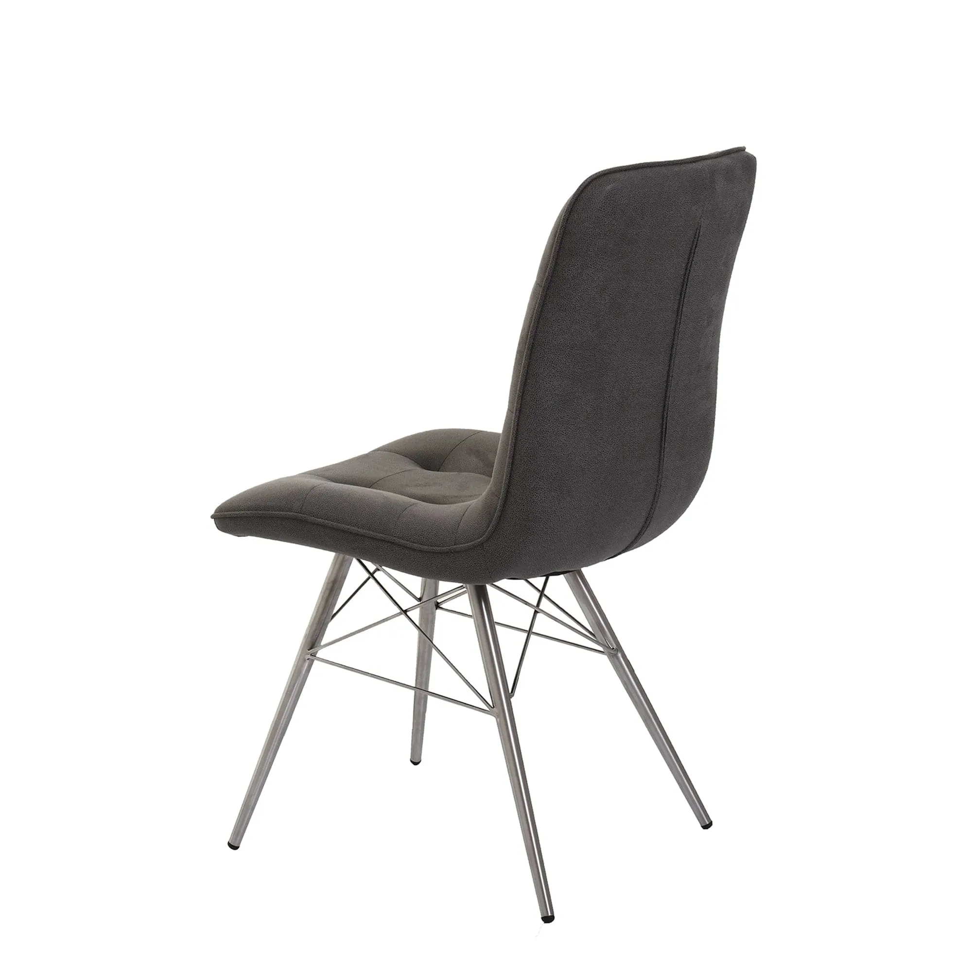 Aston - Dining Chair In Grey Fabric & Brushed Stainless Steel Frame