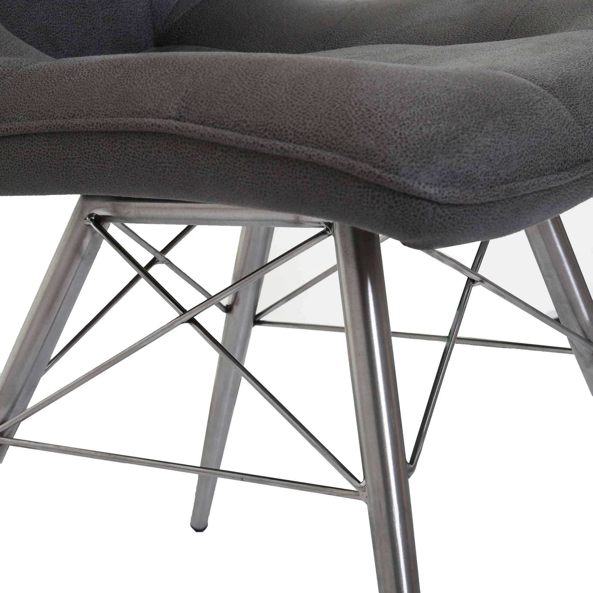 Aston - Dining Chair In Grey Fabric & Brushed Stainless Steel Frame
