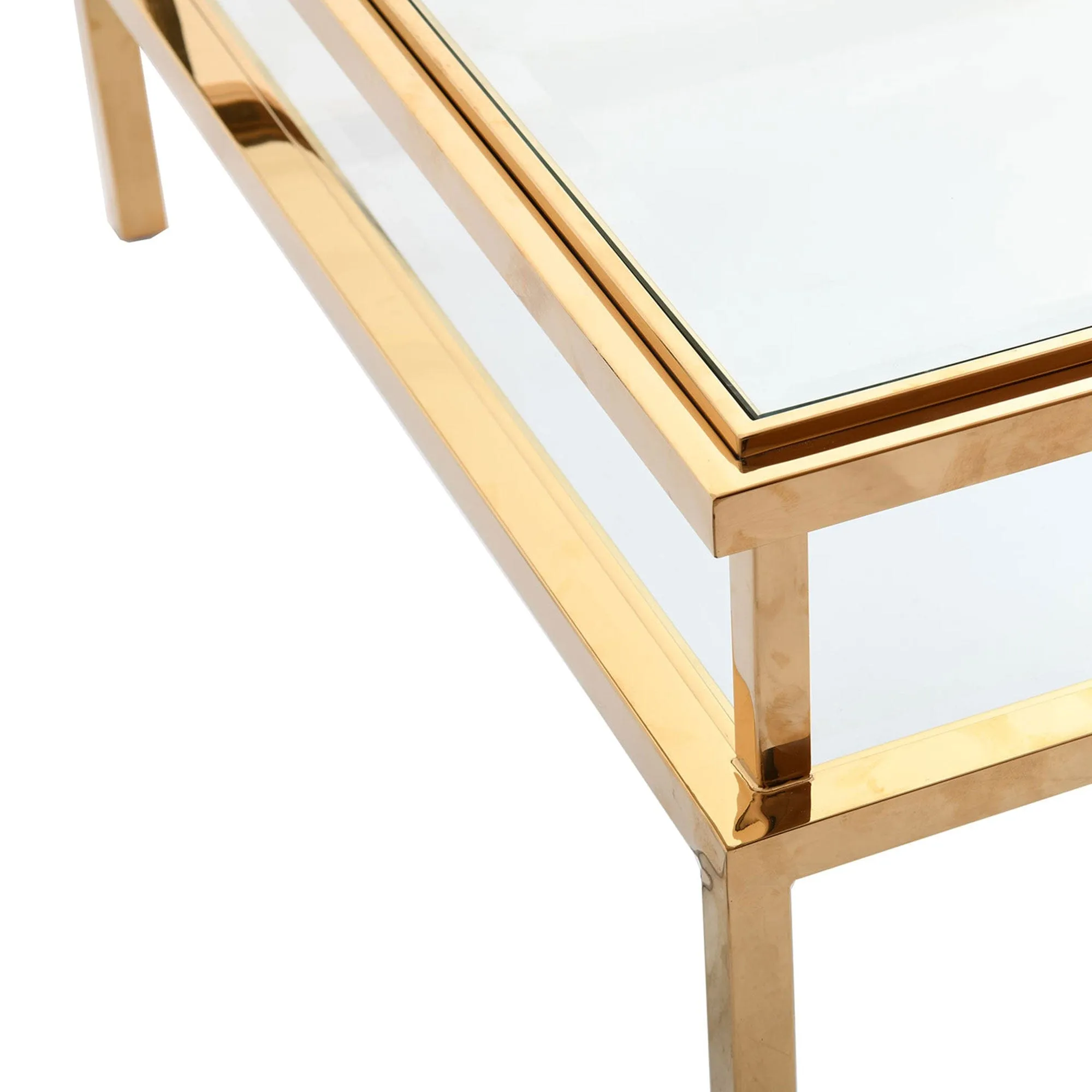 Auric - Coffee Table In Clear Glass & Gold Polished Stainless Steel Frame