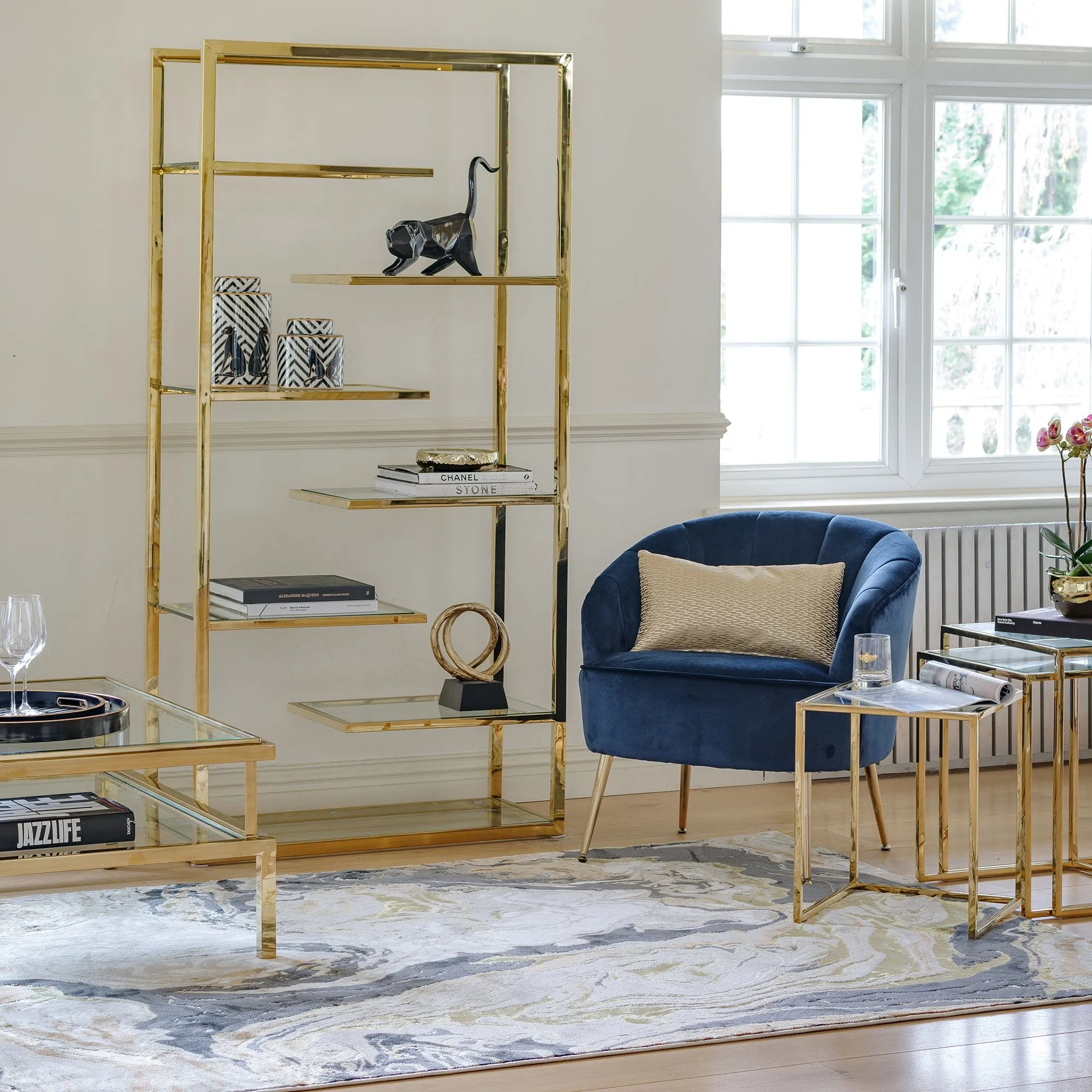 Auric - Coffee Table In Clear Glass & Gold Polished Stainless Steel Frame