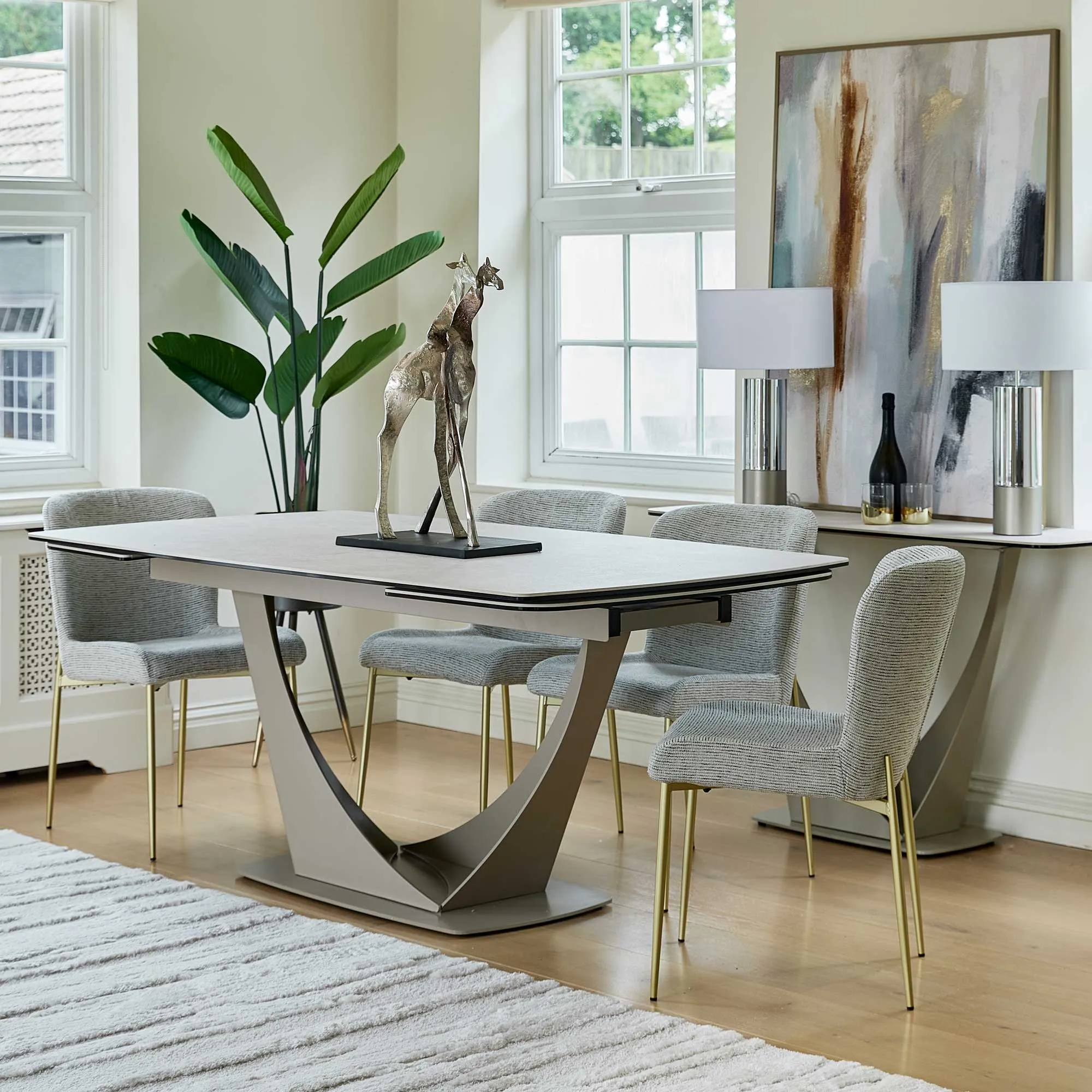 Bari - 180cm Extending Dining Table With Beige Ceramic Top