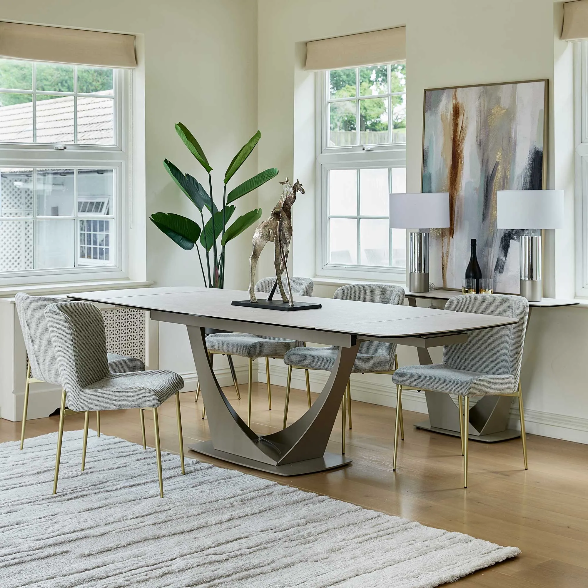 Bari - 180cm Extending Dining Table With Beige Ceramic Top