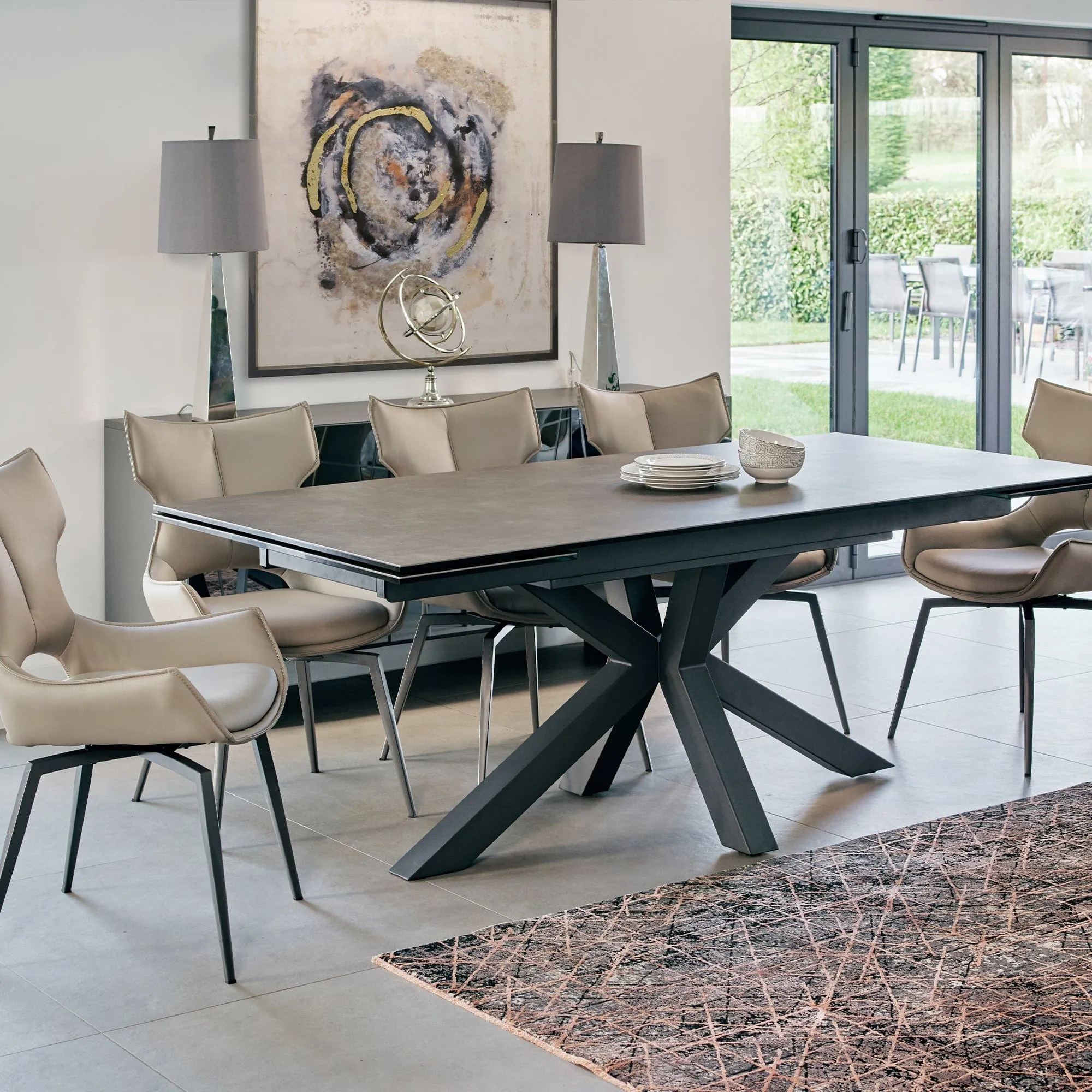 Bergamo - 200cm Extending Dining Table In Taupe Brown Ceramic