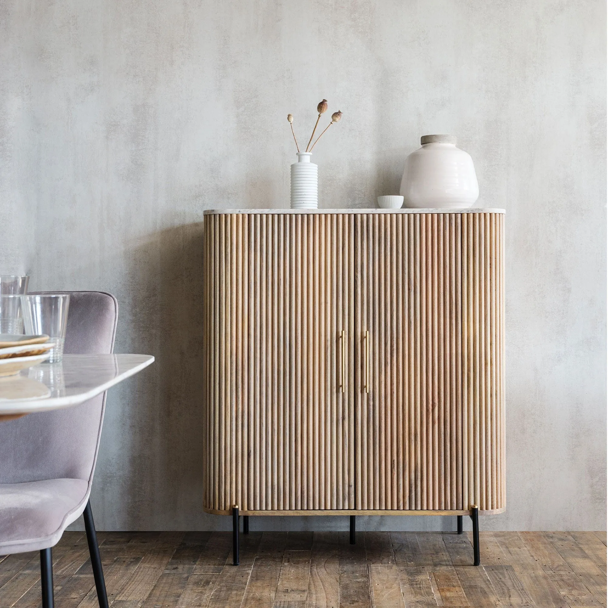 Bombay - 2 Door Highboard with Marble Top