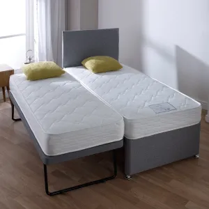 Buddy - 90cm (Single) Guest Mattress, Base & Headboard Set In Plain Grey