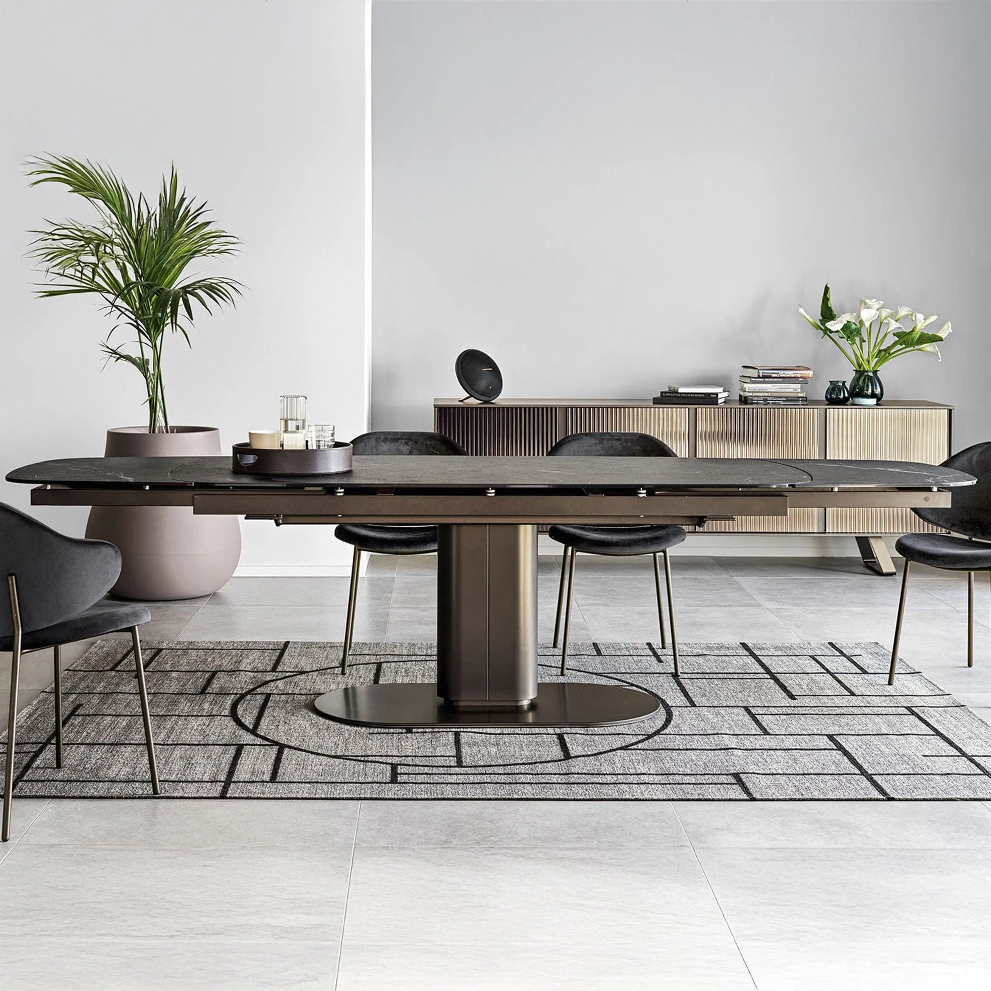 Calligaris Cameo - 200cm Extending Dining Table In P18C Calacatta Black Ceramic