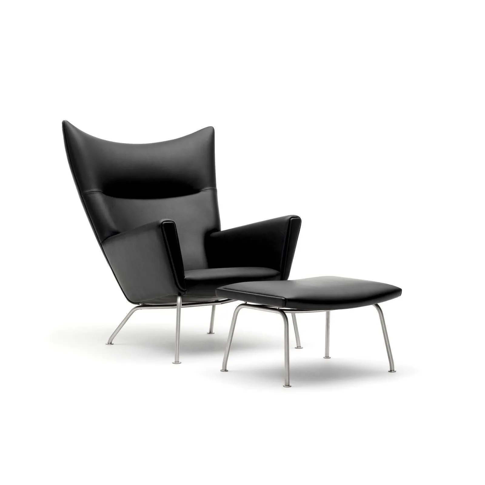 Carl Hansen Ch445 Wing Chair, Steel, Light Gray Fabric