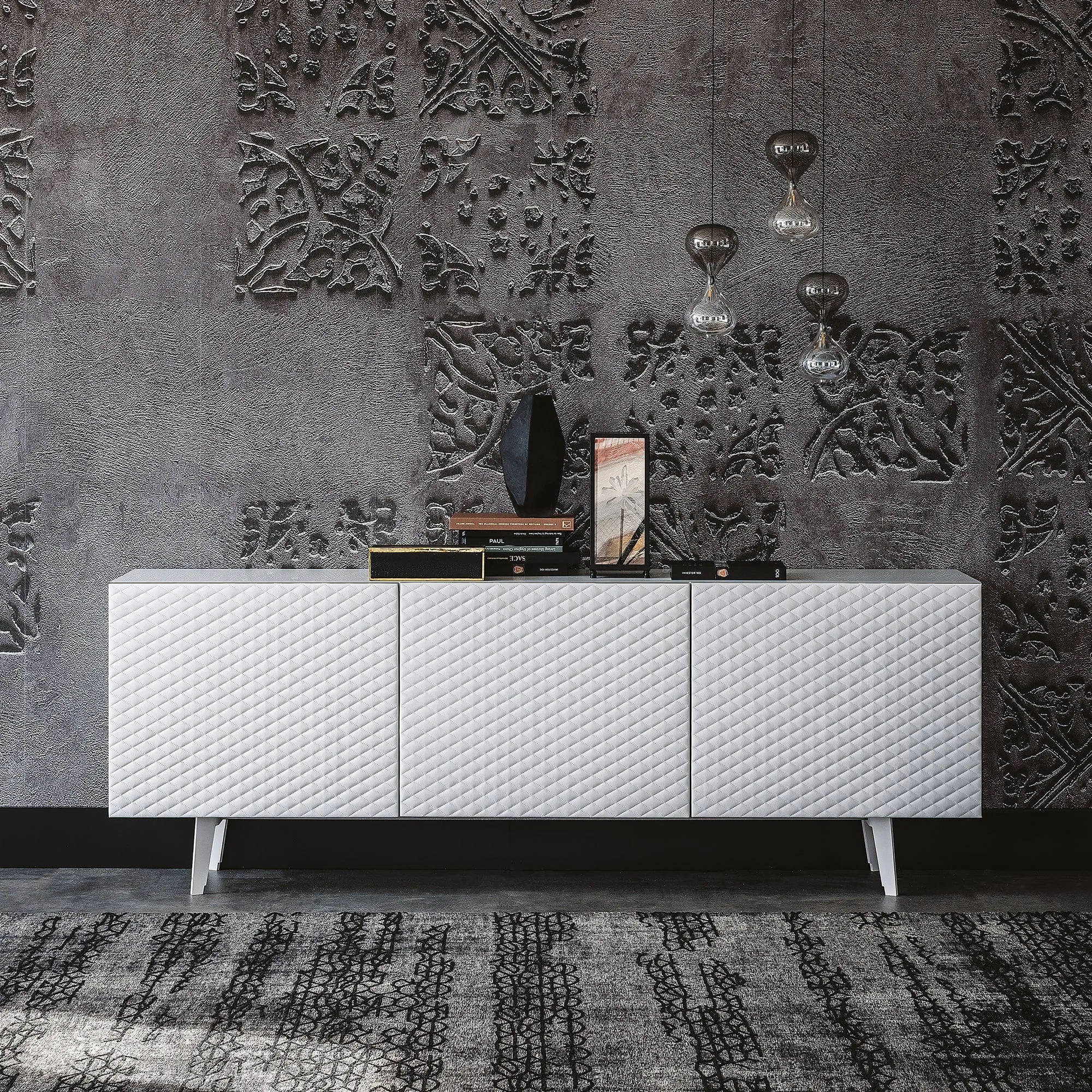 Cattelan Italia Absolut - 2 Door Sideboard In GF69 Graphite Structure & Soft Leather Doors