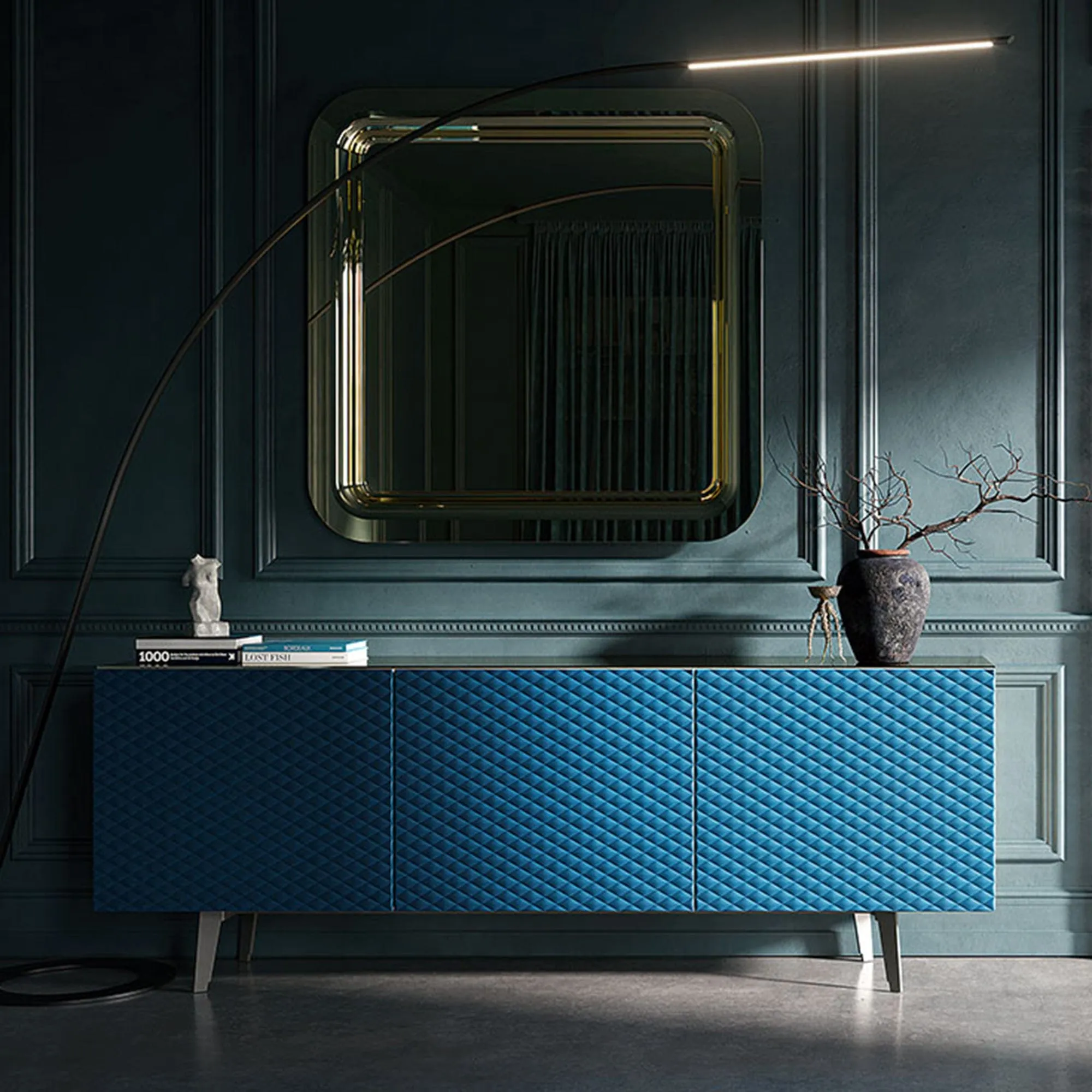 Cattelan Italia Absolut - 3 Door Sideboard In GF69 Graphite Structure & Soft Leather Doors
