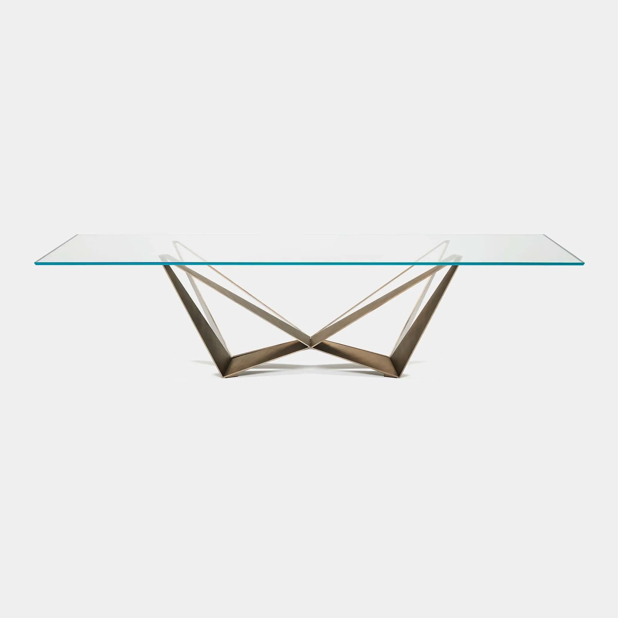 Cattelan Italia Skorpio - Dining Table In Clear Glass & Brushed Bronze Base