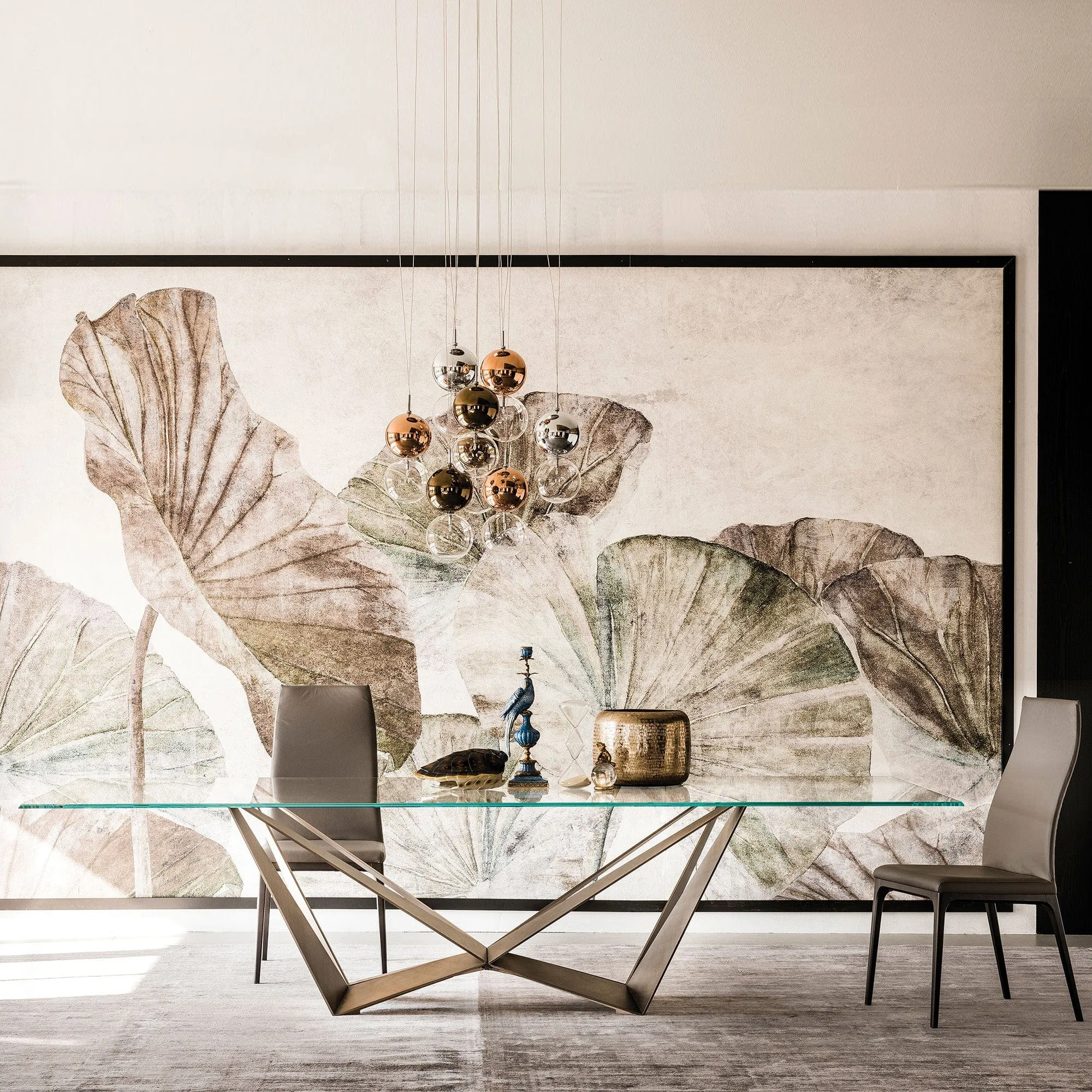 Cattelan Italia Skorpio - Dining Table In Clear Glass & Brushed Bronze Base