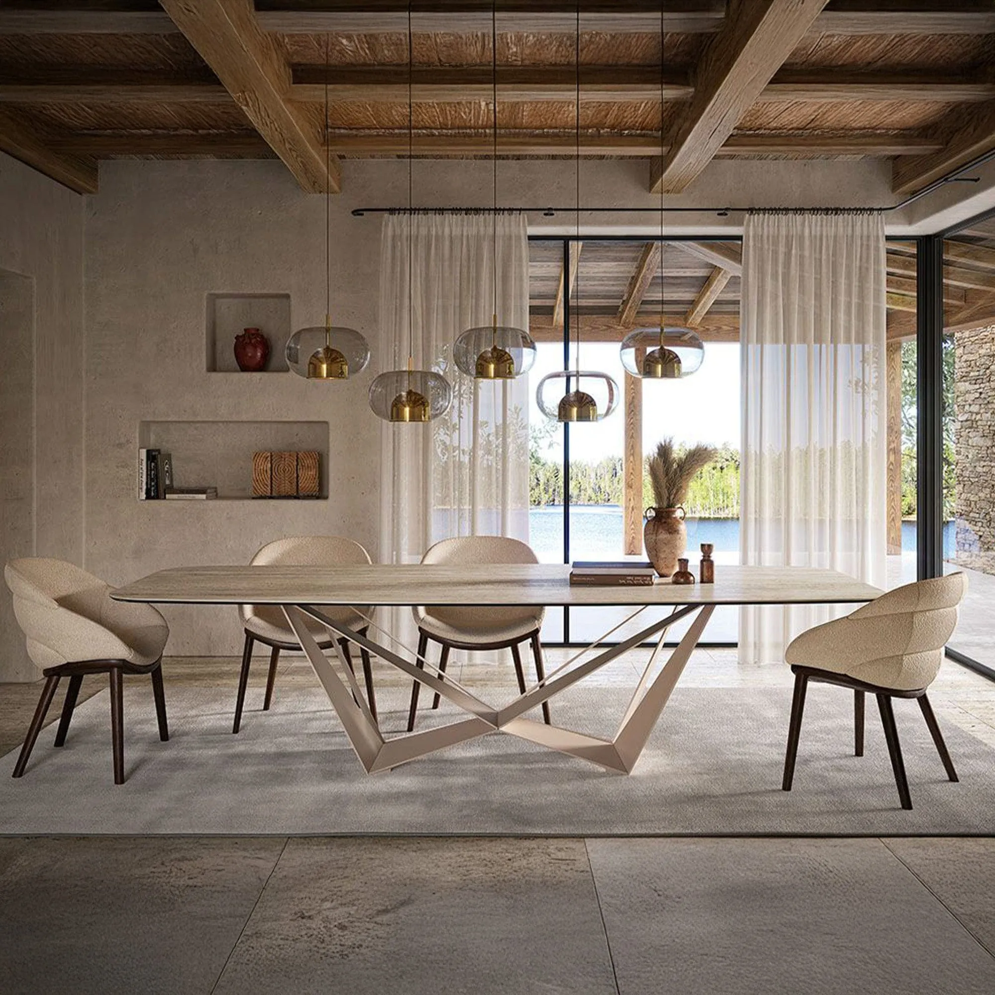 Cattelan Italia Skorpio - Dining Table In Keramik Calacatta & Graphite Steel Base