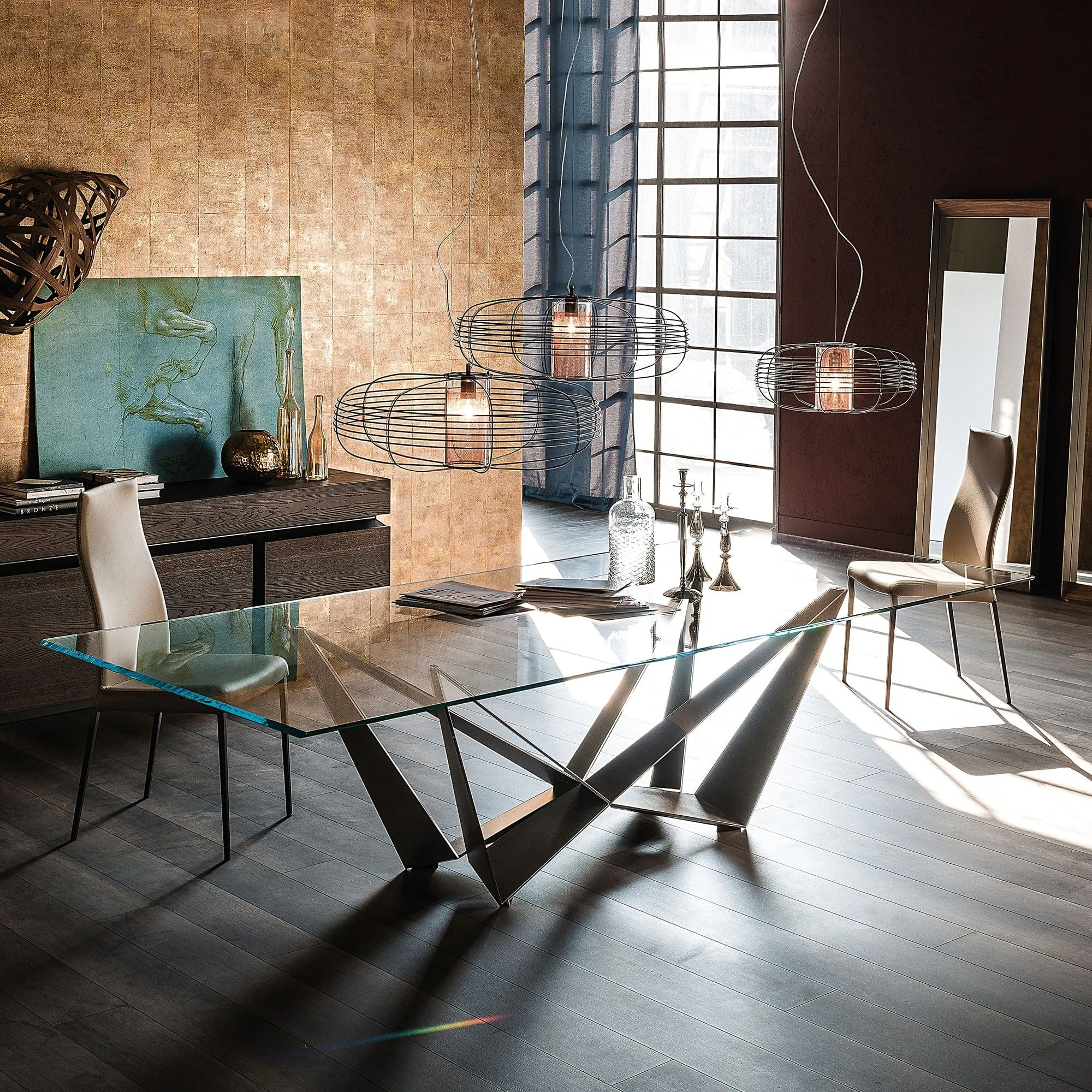Cattelan Italia Skorpio - Shaped Dining Table In Clear Glass & Graphite Base