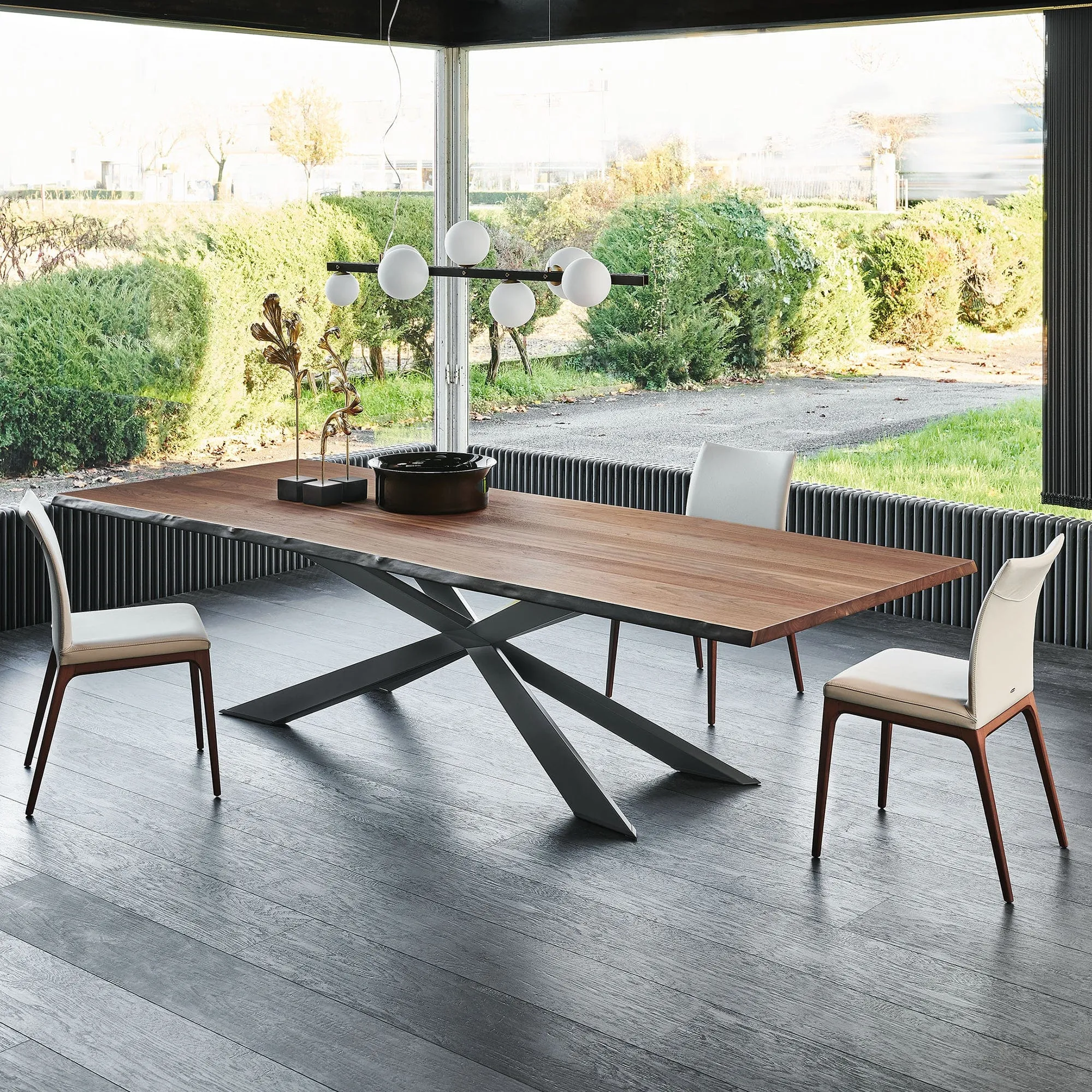 Cattelan Italia Spyder - Dining Table In Wood Walnut Canaletto & Stainless Steel Base