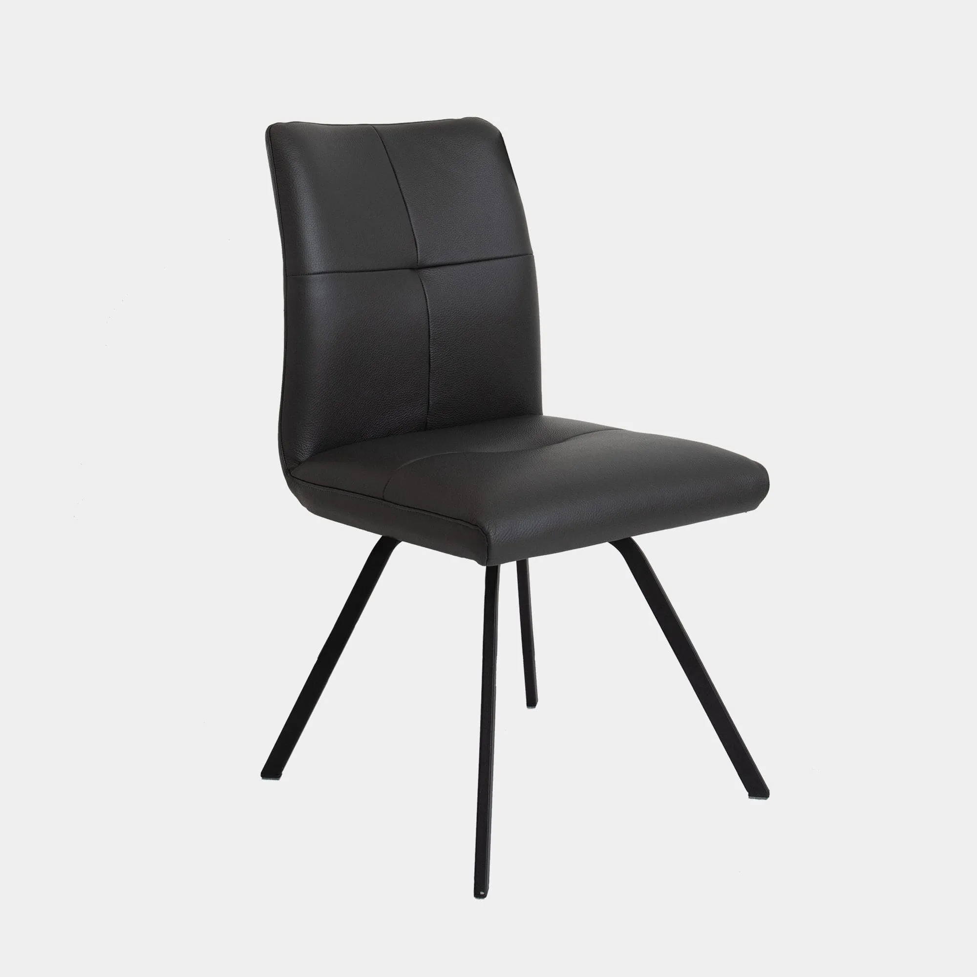 Clover - Dining Chair In Leather With Black Metal Legs