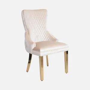 Dubai - Dining Chair With Lion Head In Cream Velvet