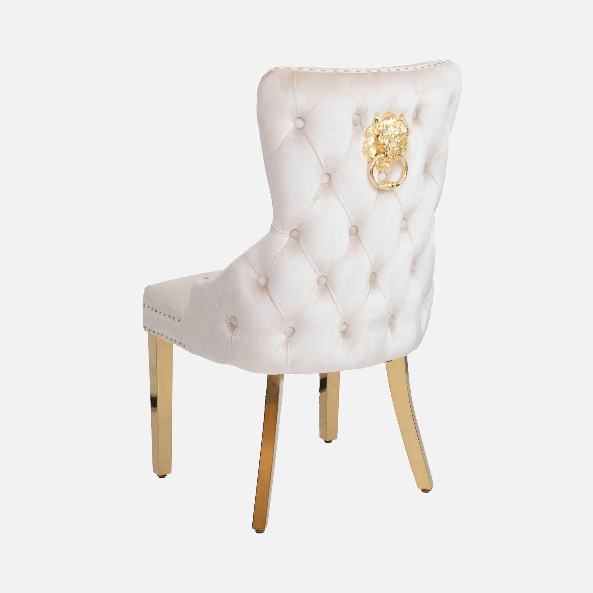 Dubai - Dining Chair With Lion Head In Cream Velvet