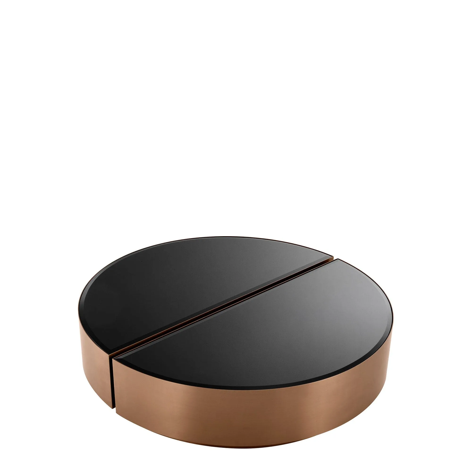 Eichholtz Astra - Set Of 2 Coffee Tables Brushed Copper Finish Black Bevelled Glass Top