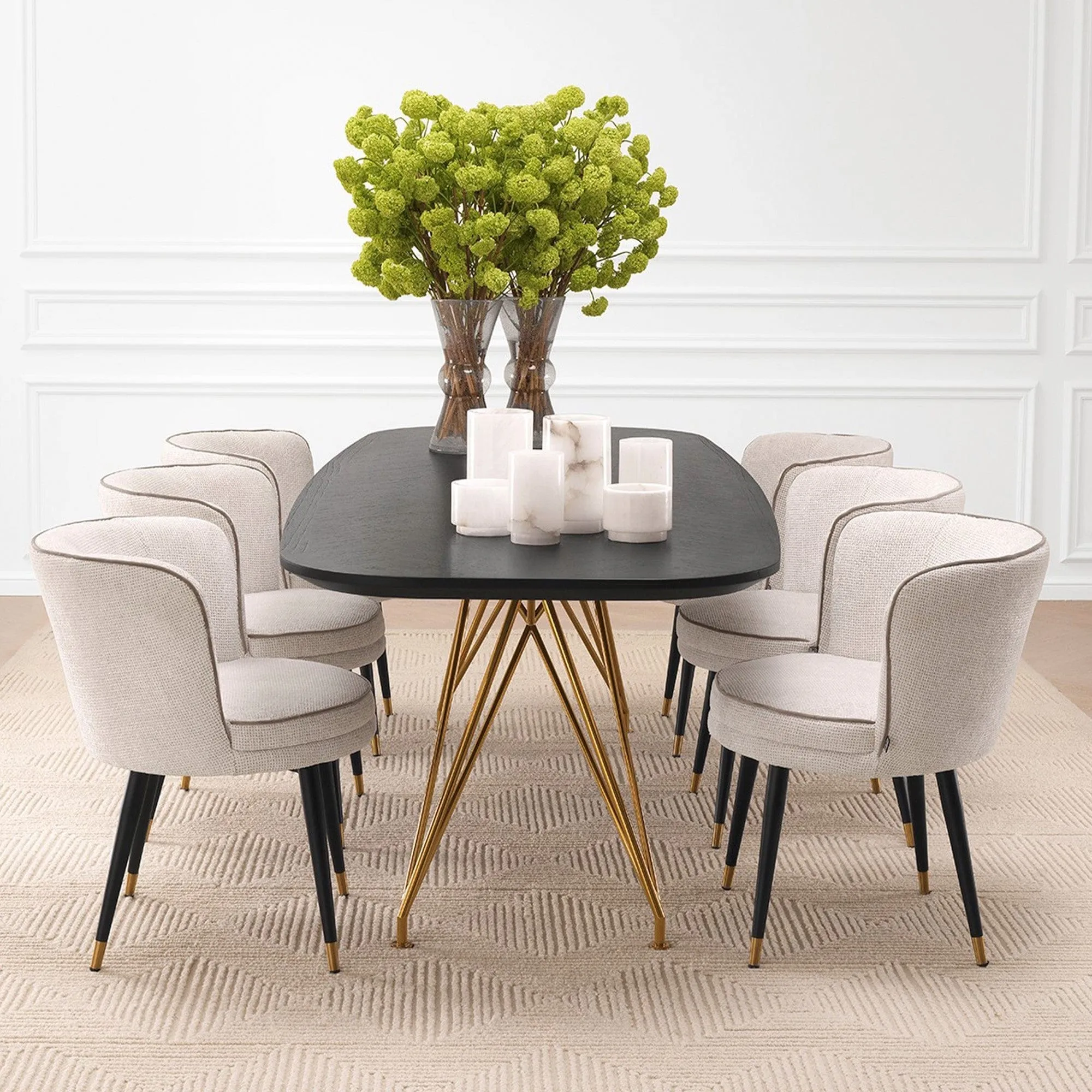 Eichholtz Grenada - Swivel Dining Chair Lyssa Off White and Greige Velvet Piping