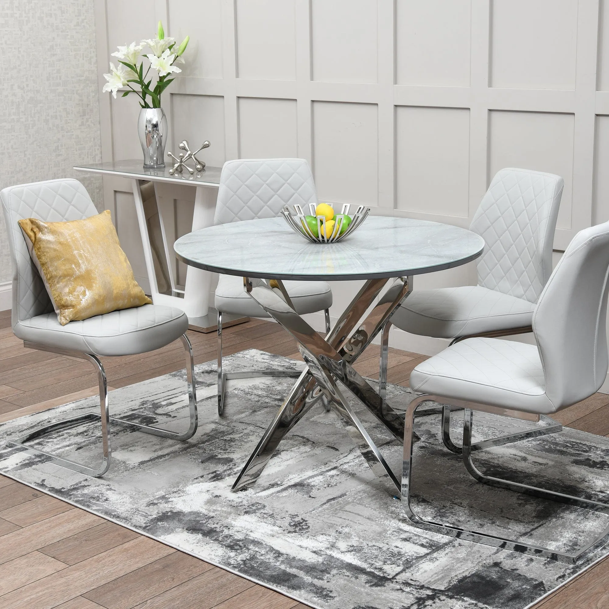 Florence - 100cm Dining Table In Grey Marble Effect