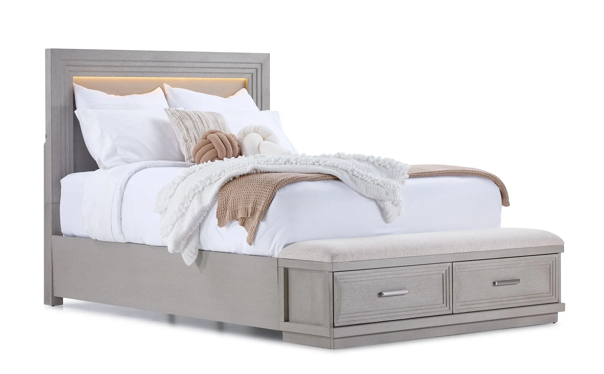 Fresh Perspective Cascade 6-Piece King Storage Bench Bedroom Package - Dovetail Grey