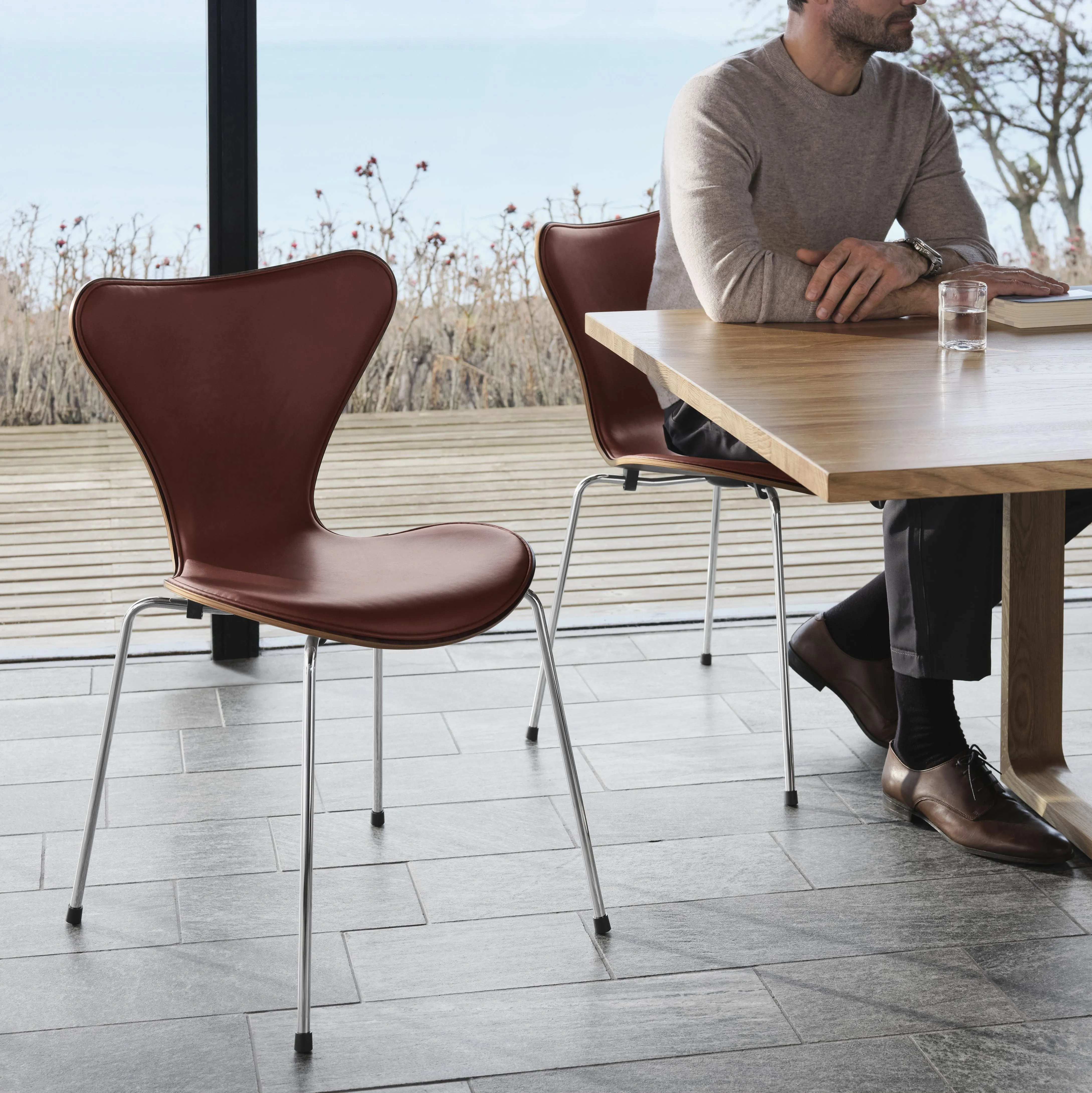 Fritz Hansen Series 7™ Chair, Front Upholstery With Grace Chestnut Leather Anniversary Collection