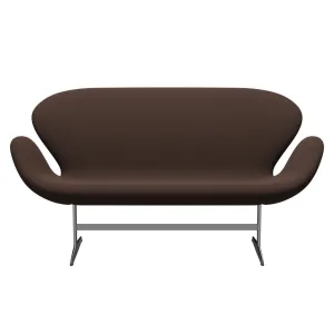 Fritz Hansen Swan™ Sofa 2 Seater, Satin Brushed Aluminium/Capture Chocolate Brown