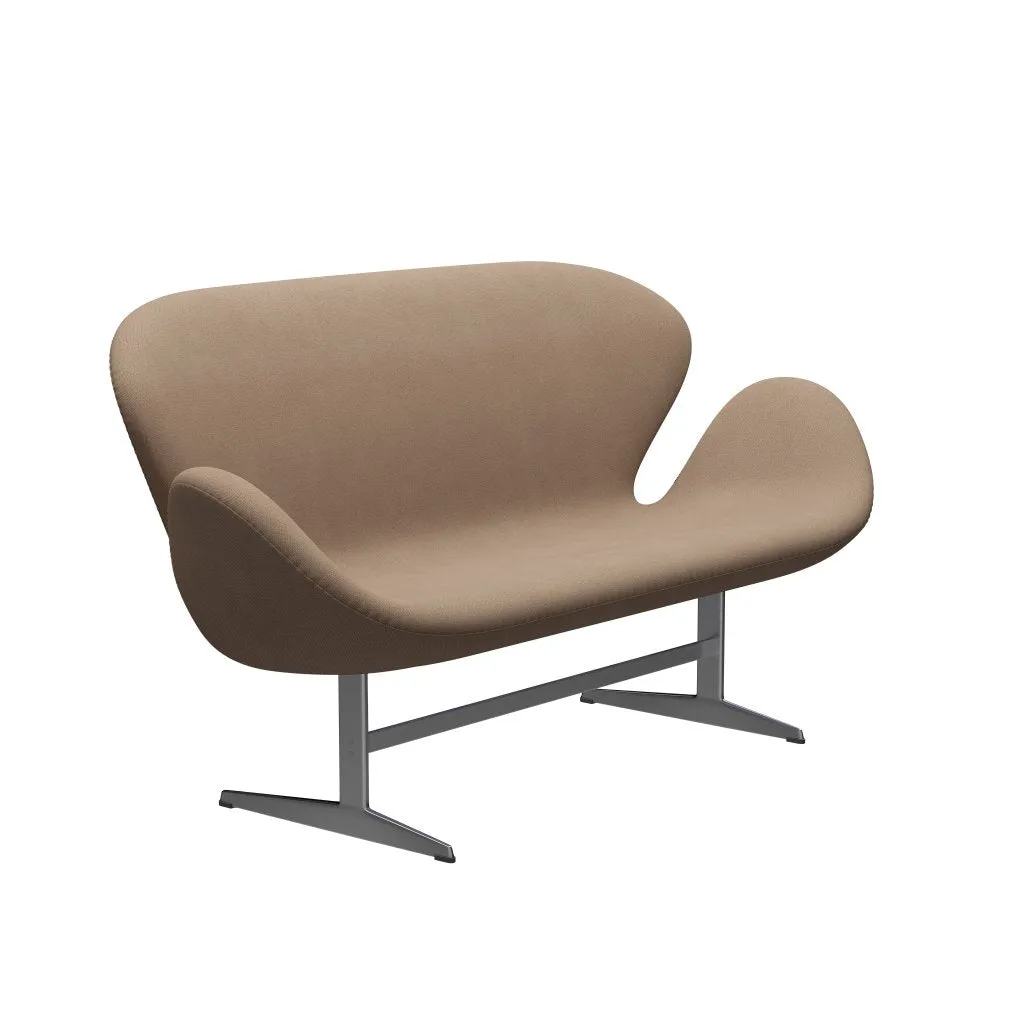 Fritz Hansen Swan™ Sofa 2 Seater, Satin Brushed Aluminium/Capture Sand/Brown