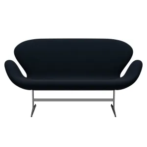 Fritz Hansen Swan™ Sofa 2 Seater, Satin Brushed Aluminium/Divina Dark Blue