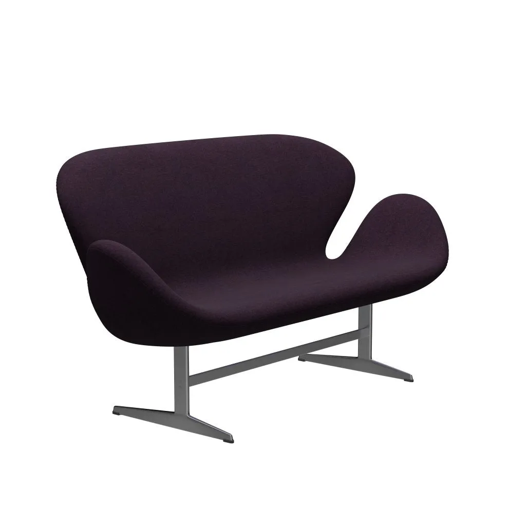 Fritz Hansen Swan™ Sofa 2 Seater, Satin Brushed Aluminium/Divina Md Aubergine
