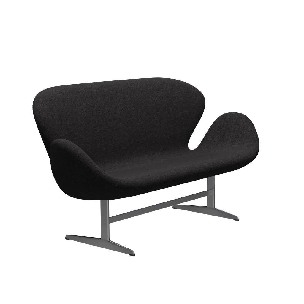 Fritz Hansen Swan™ Sofa 2 Seater, Satin Brushed Aluminium/Divina Md Dark Grey