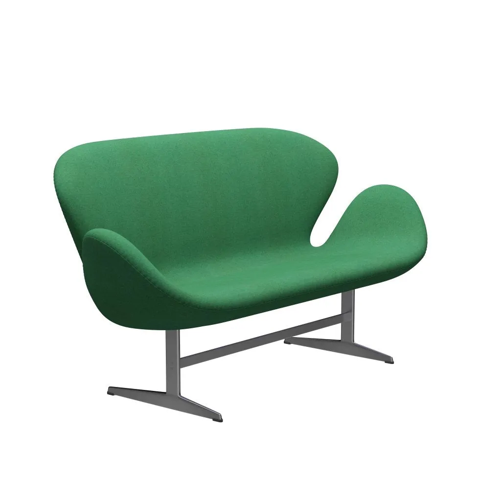 Fritz Hansen Swan™ Sofa 2 Seater, Satin Brushed Aluminium/Divina Melange Green