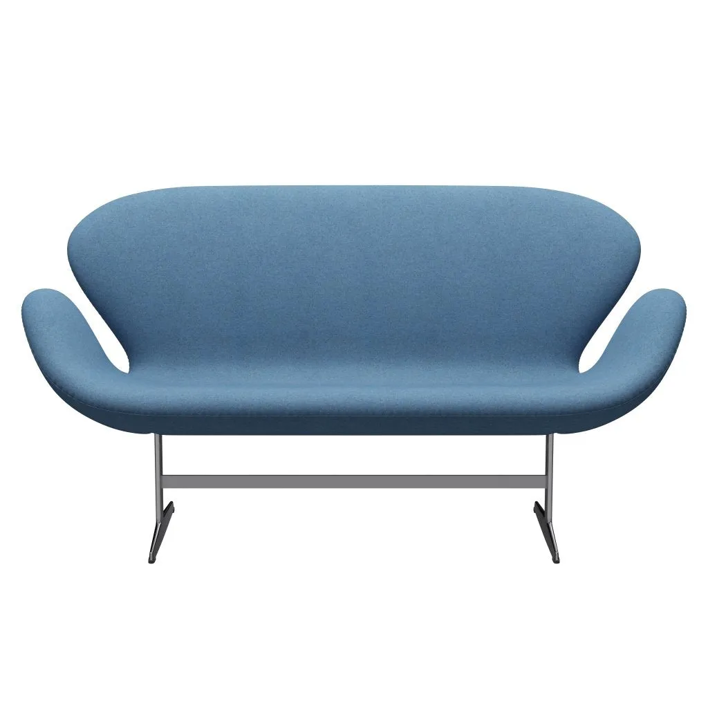 Fritz Hansen Swan™ Sofa 2 Seater, Satin Brushed Aluminium/Divina Melange Light Blue