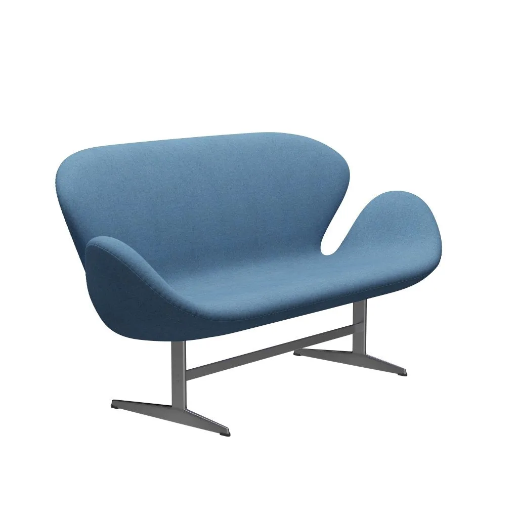 Fritz Hansen Swan™ Sofa 2 Seater, Satin Brushed Aluminium/Divina Melange Light Blue