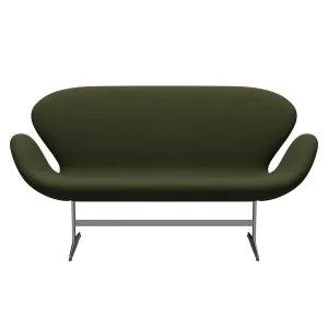 Fritz Hansen Swan™ Sofa 2 Seater, Satin Brushed Aluminium/Fame Dark Brown Green