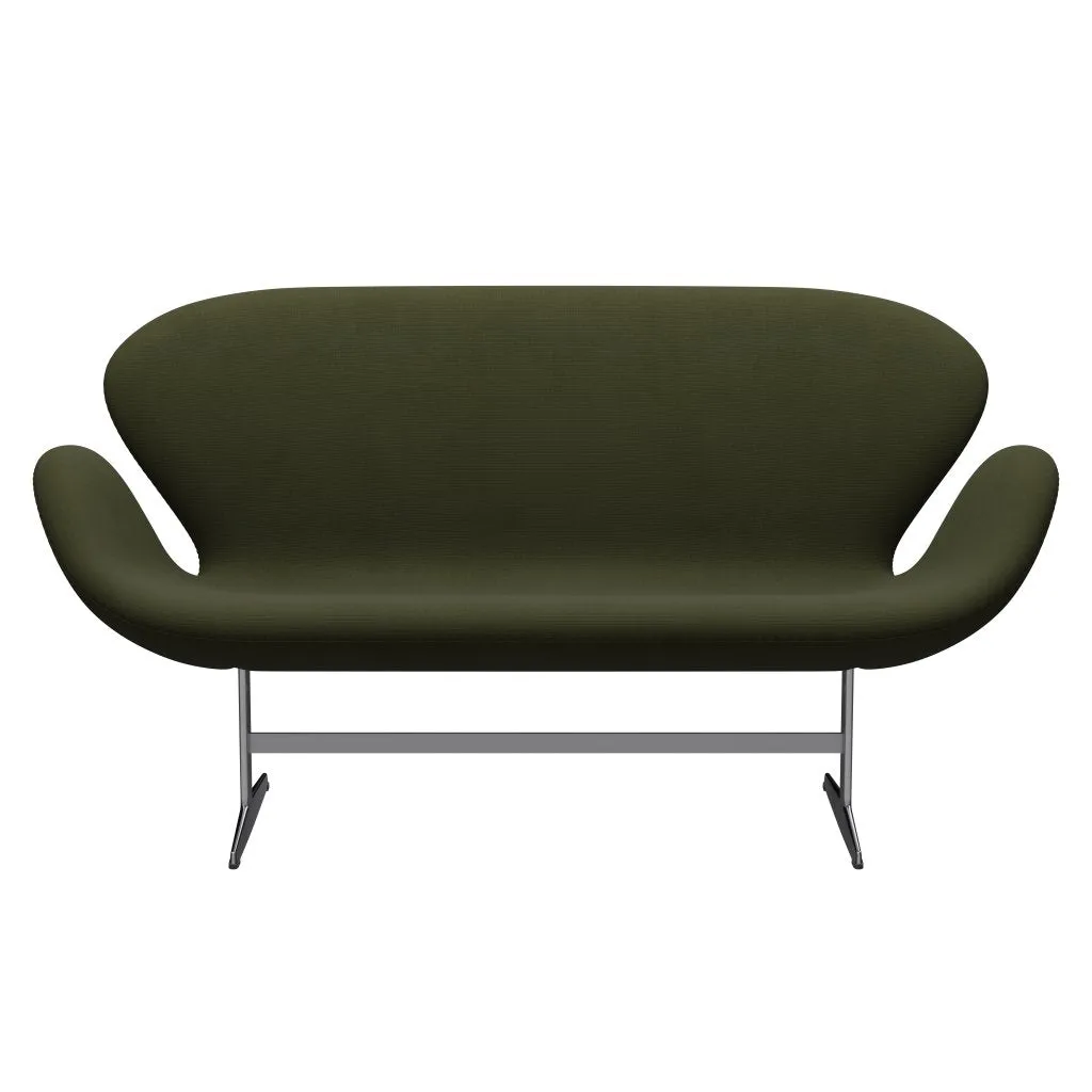 Fritz Hansen Swan™ Sofa 2 Seater, Satin Brushed Aluminium/Fame Dark Brown Green