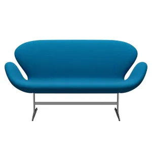 Fritz Hansen Swan™ Sofa 2 Seater, Satin Brushed Aluminium/Hallingdal Turquoise