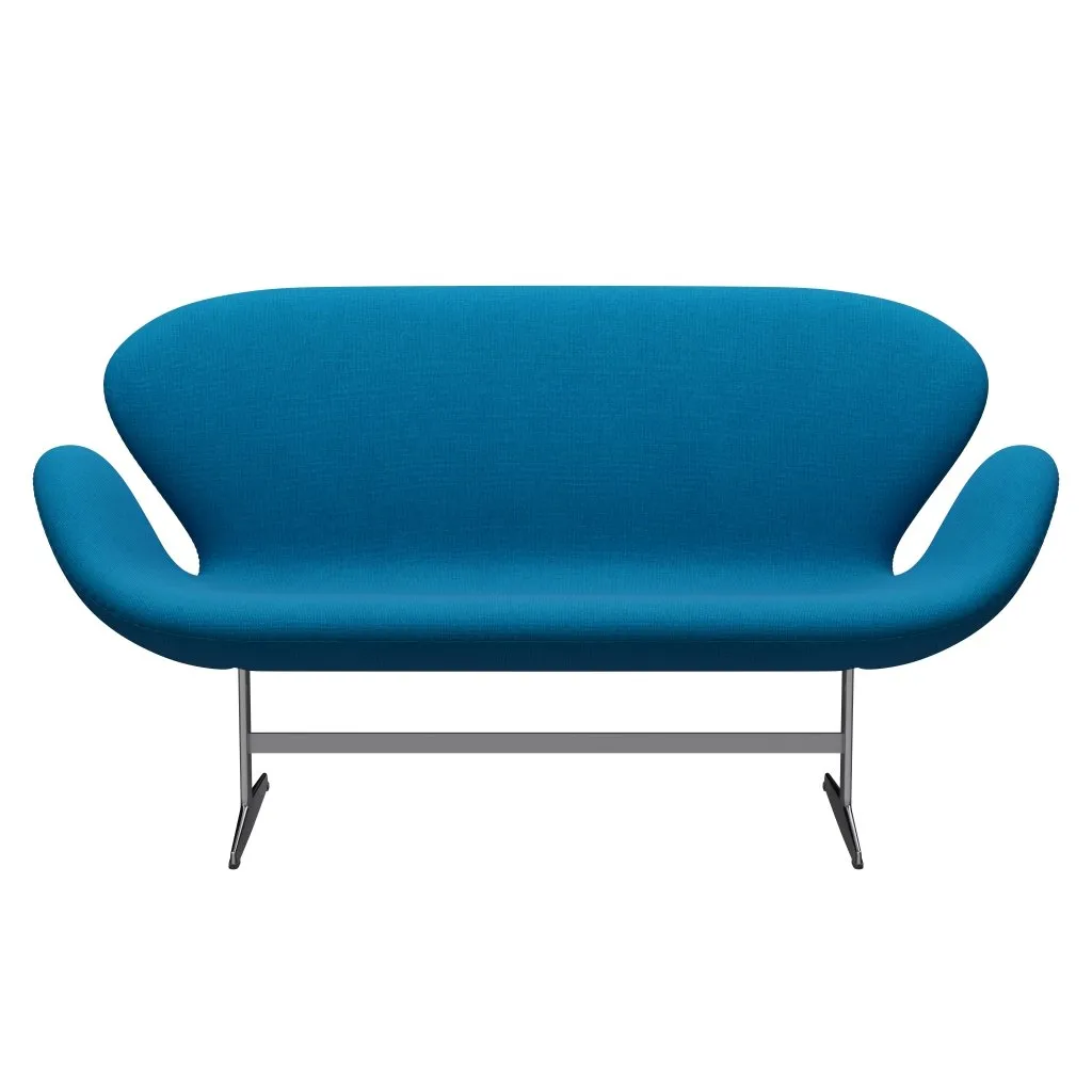 Fritz Hansen Swan™ Sofa 2 Seater, Satin Brushed Aluminium/Hallingdal Turquoise