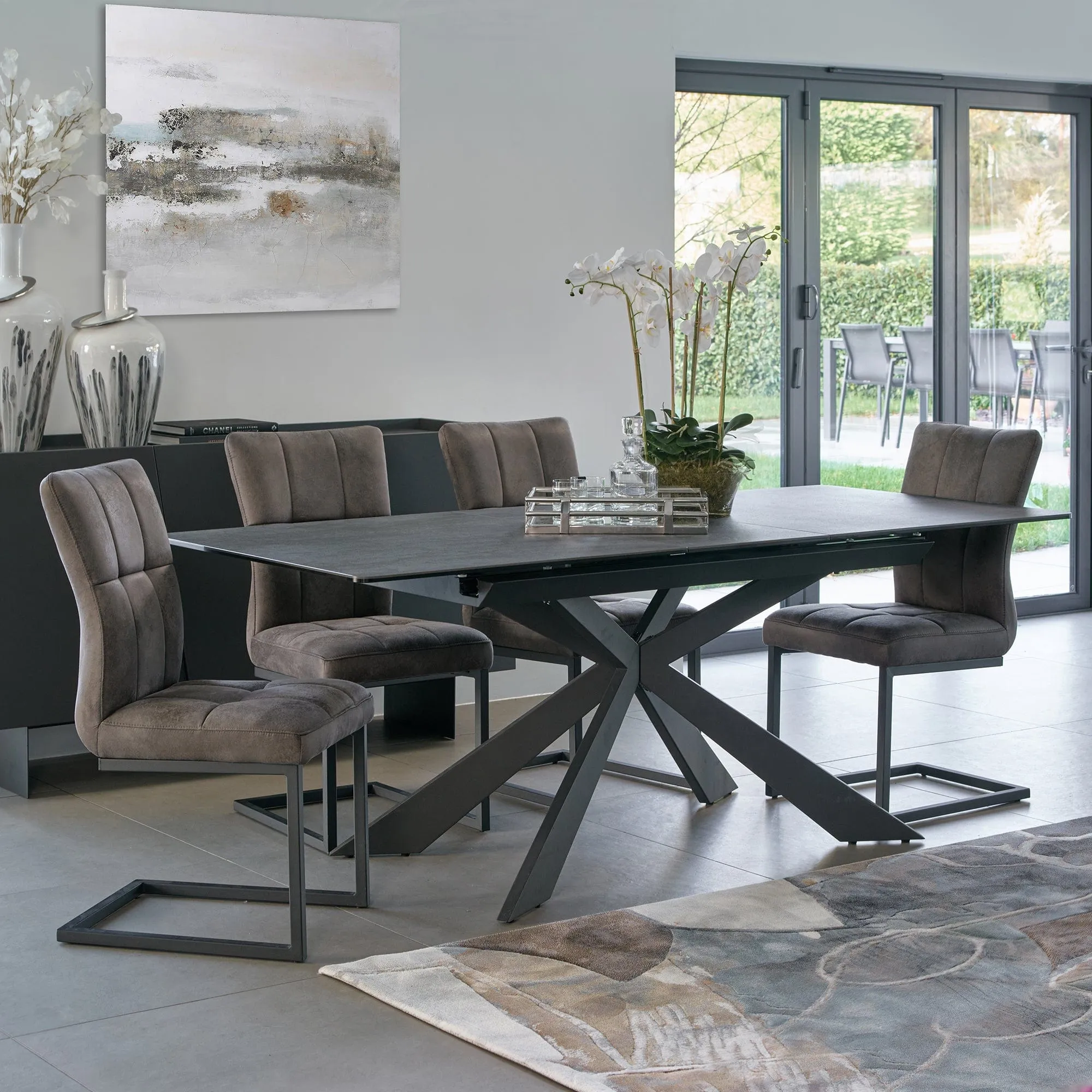 Imperia - 160cm Extending Dining Table In Dark Grey Ceramic