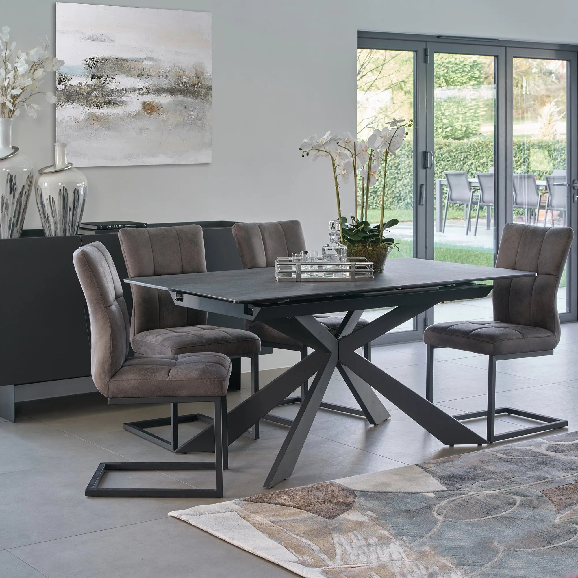 Imperia - 160cm Extending Dining Table In Dark Grey Ceramic