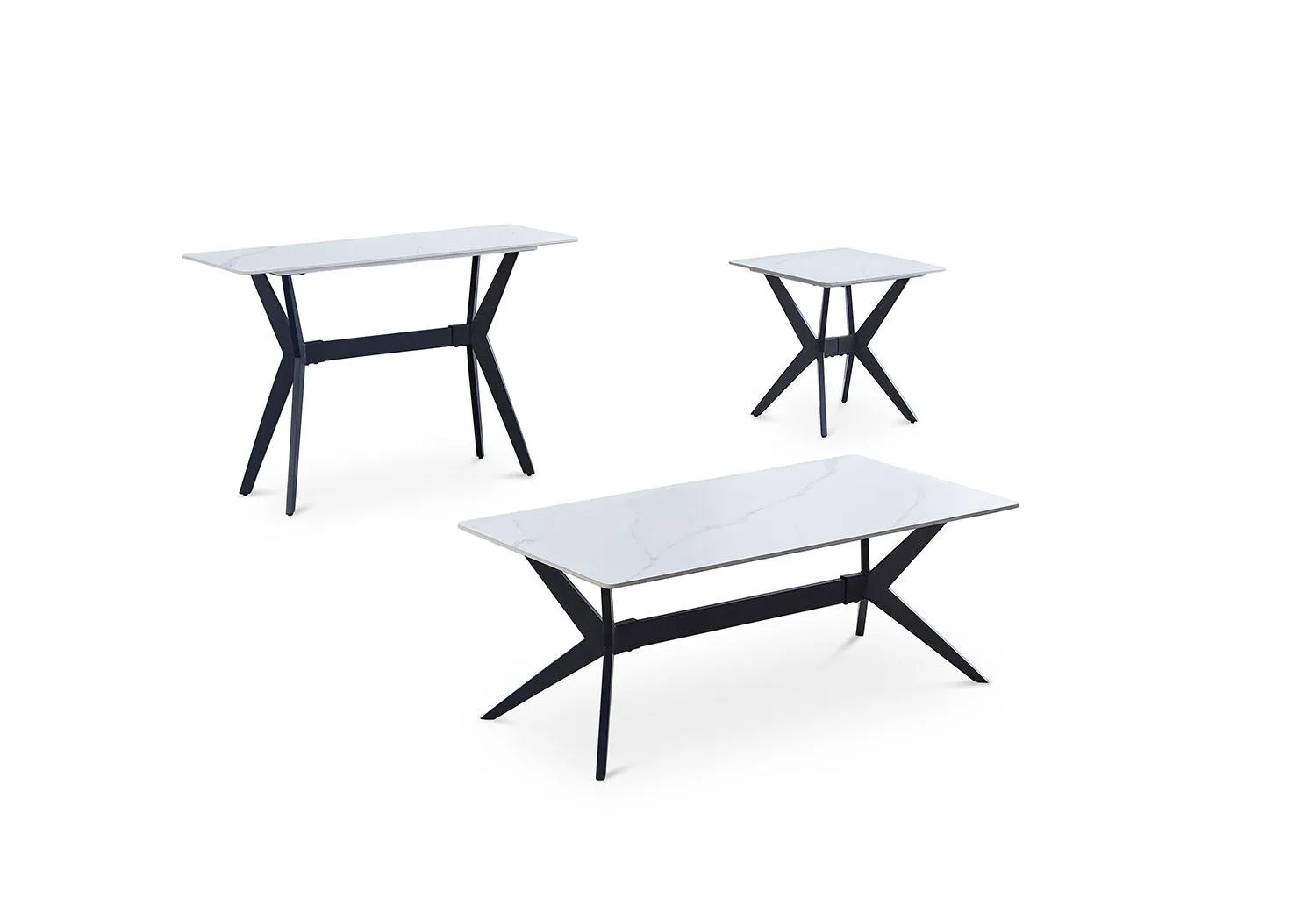 Kalani 47" Coffee Table - White Sintered Stone & Black Metal