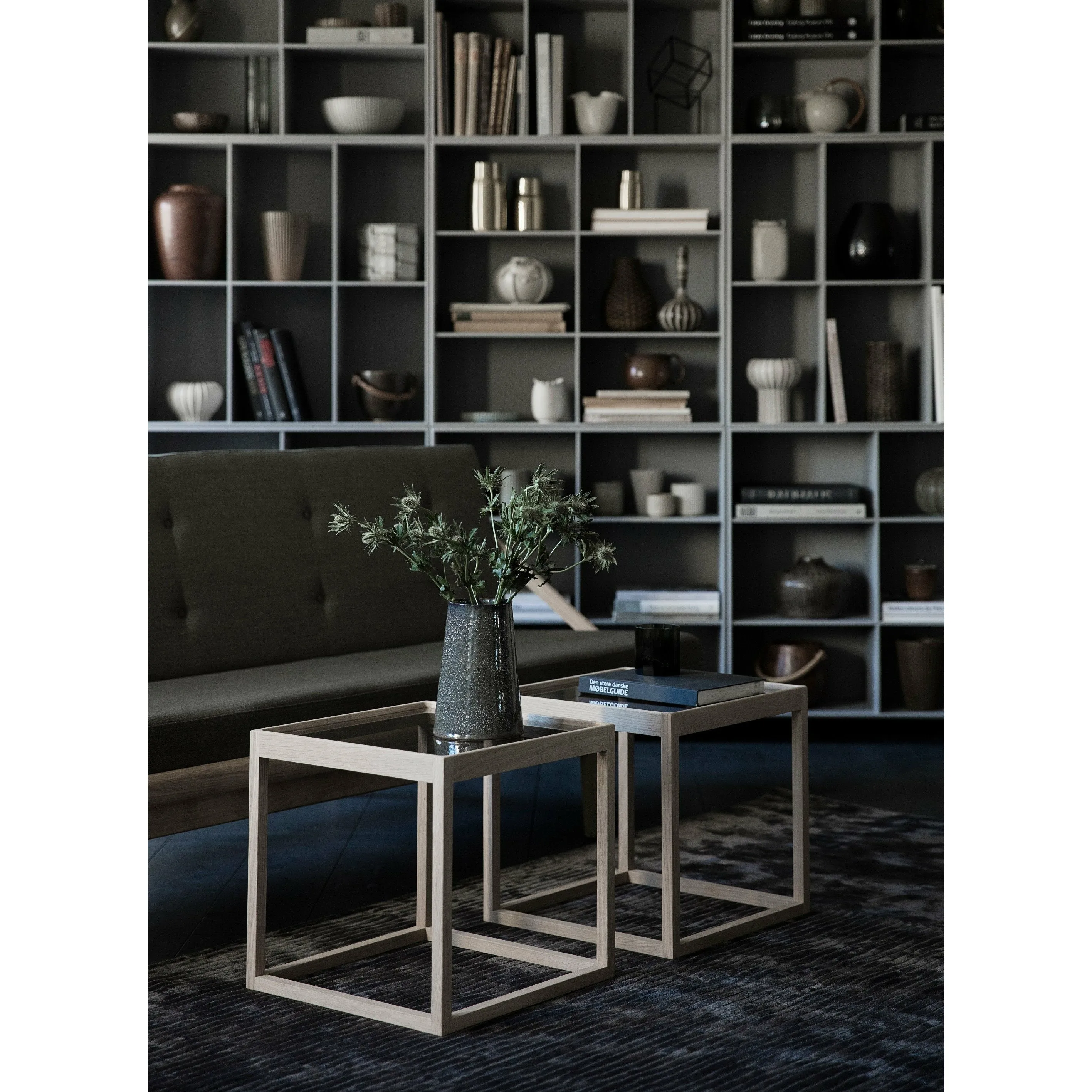 Klassik Studio Kø Cube Side Table Black Smoked Oak, Light Grey Marble