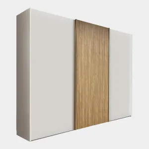 Lakewood - Sliding Door Wardrobe In Bianco Oak Finish & White Glass Doors