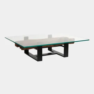 Lampu - 160cm Rectangular Coffee Table With Reclaimed Railway Sleeper & Glass Top