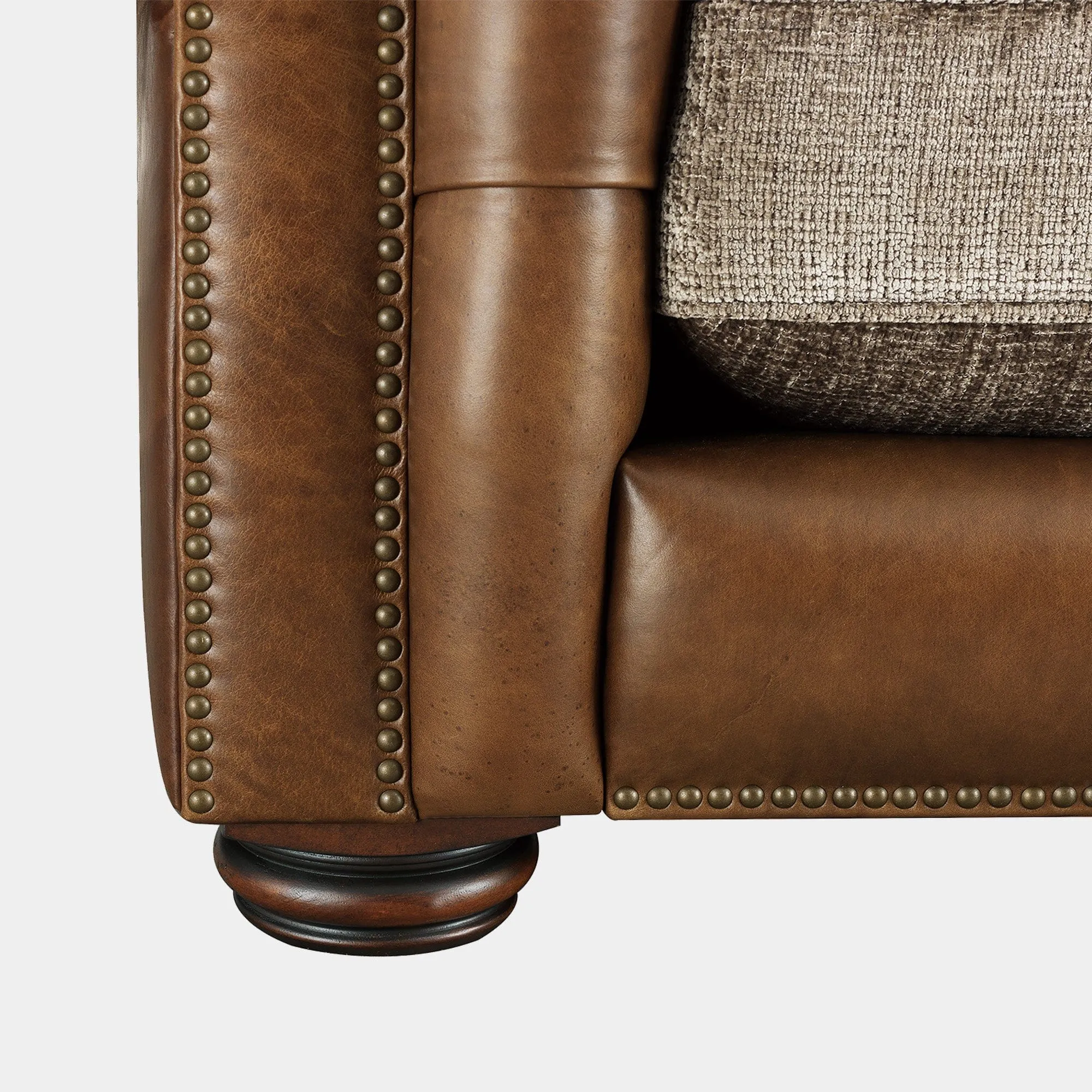 Lancaster - 3.5 Seat Pillow Back Split Sofa In Fabric & Full Aniline Leather Mix