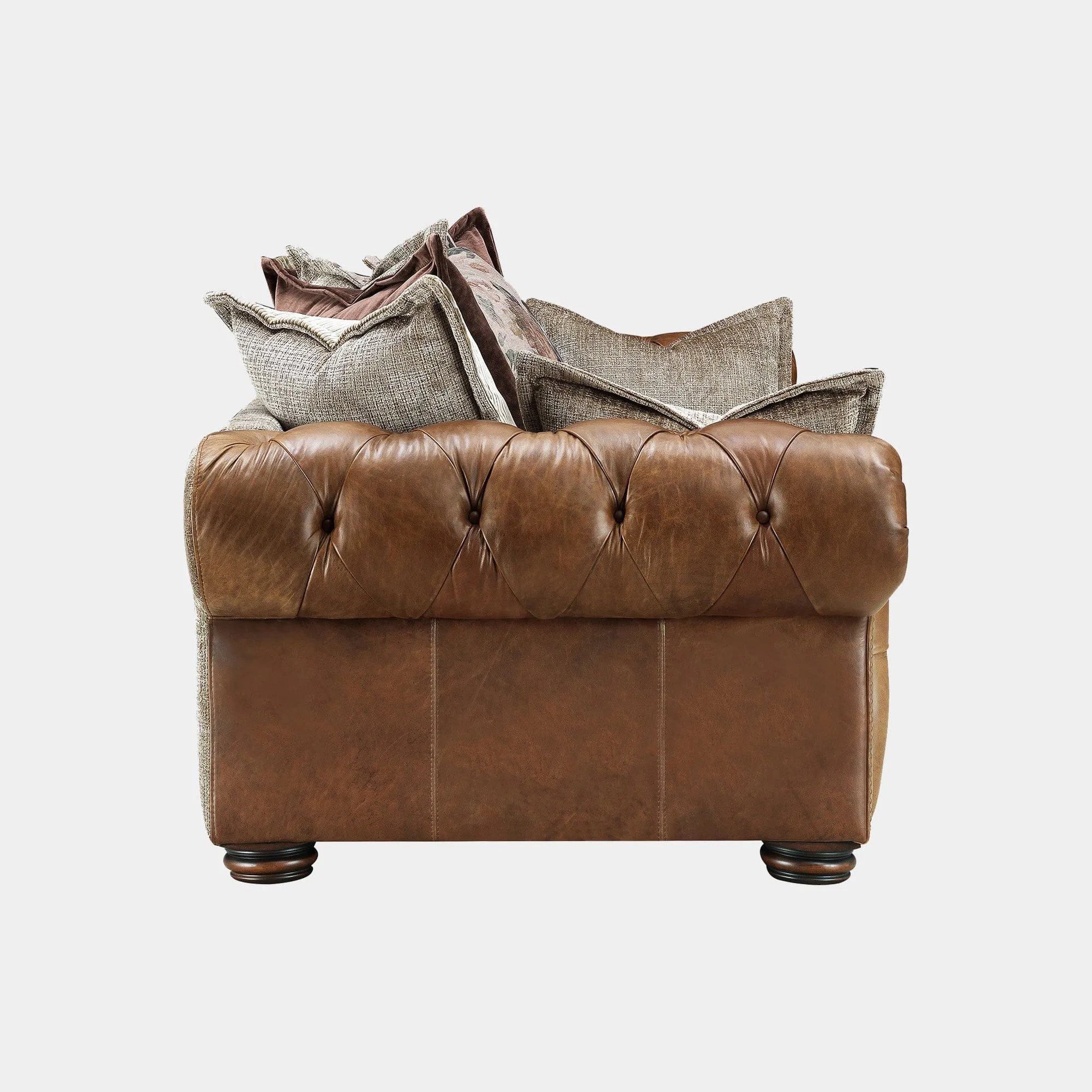 Lancaster - 3.5 Seat Pillow Back Split Sofa In Fabric & Full Aniline Leather Mix