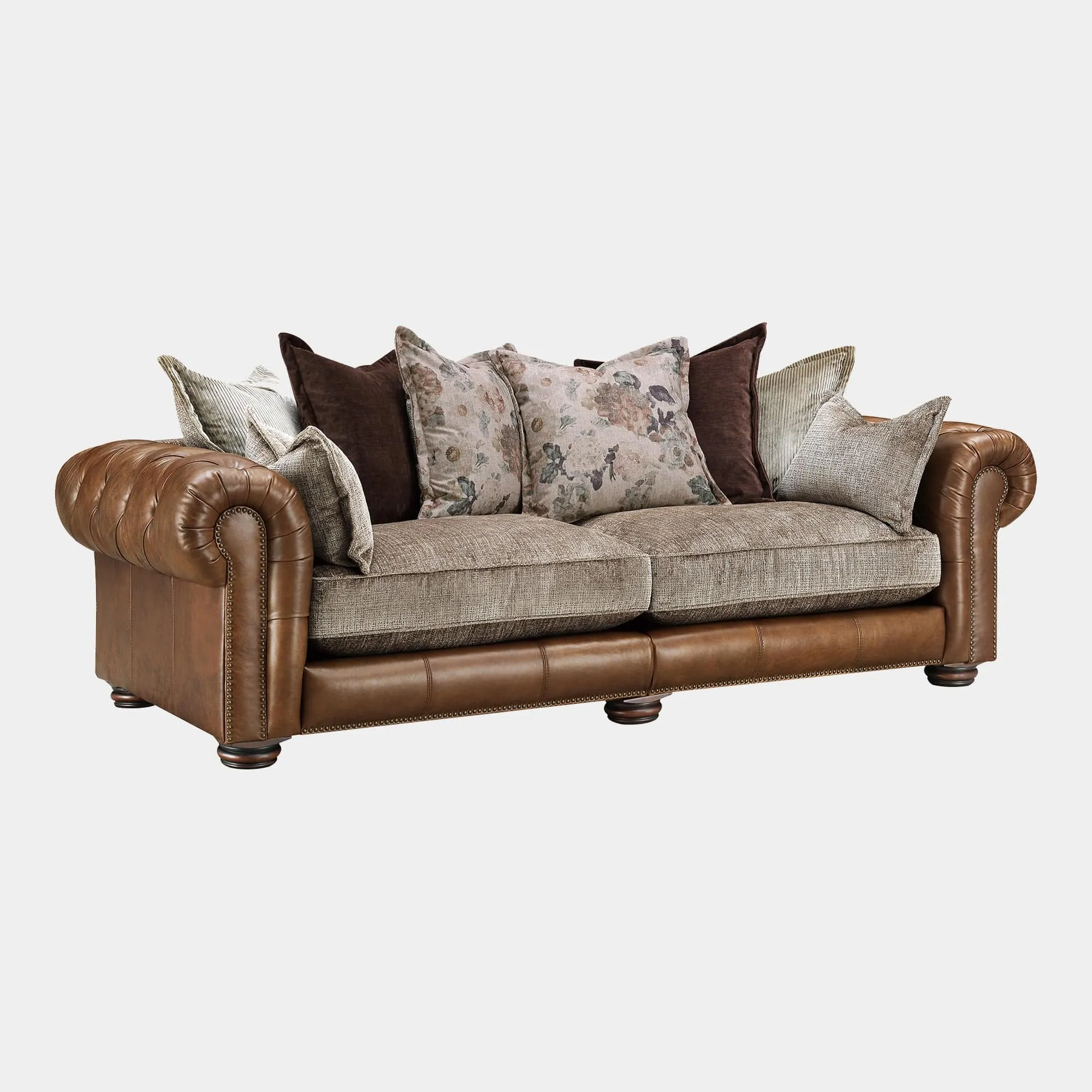 Lancaster - 3.5 Seat Pillow Back Split Sofa In Fabric & Full Aniline Leather Mix