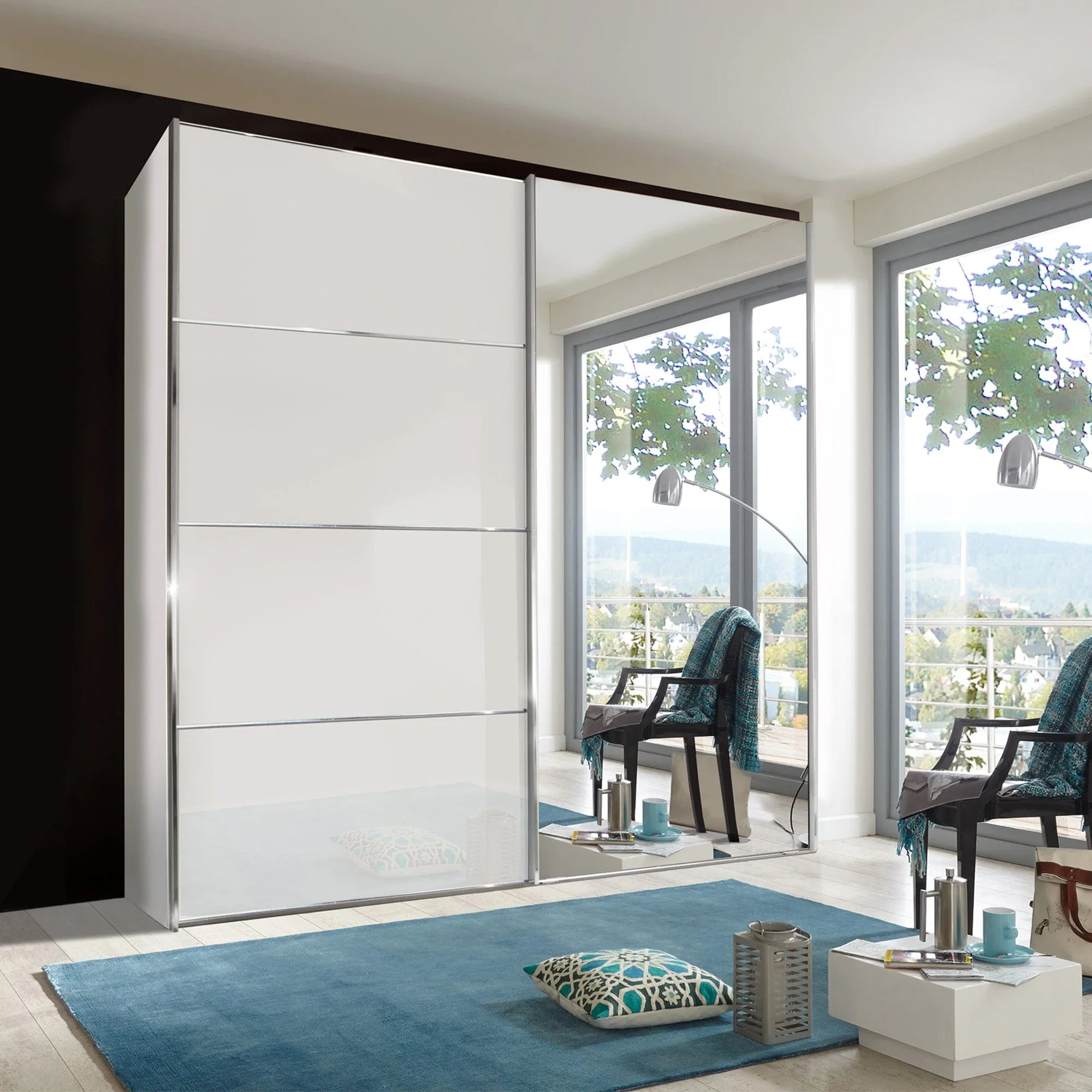 Lauderdale - Mirorred Wardrobe With White Glass Front